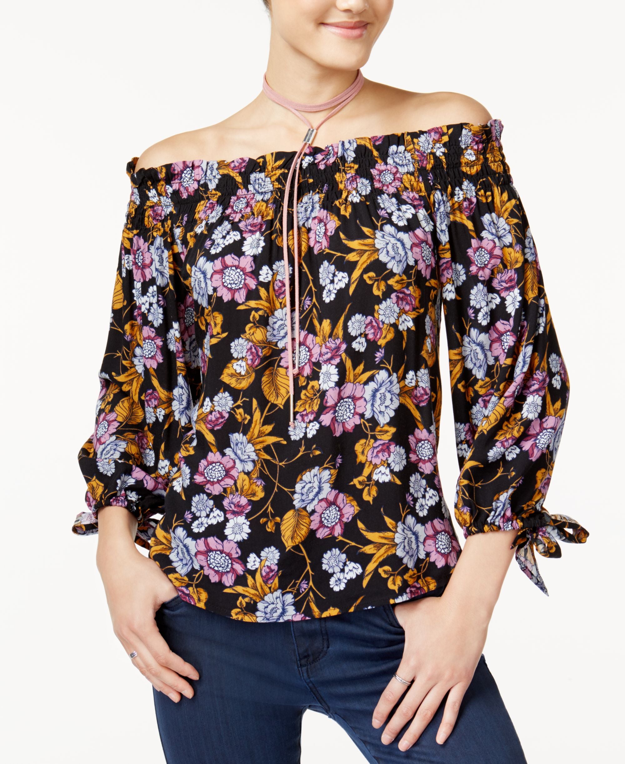7 Sisters Juniors Printed Off The Shoulder Top