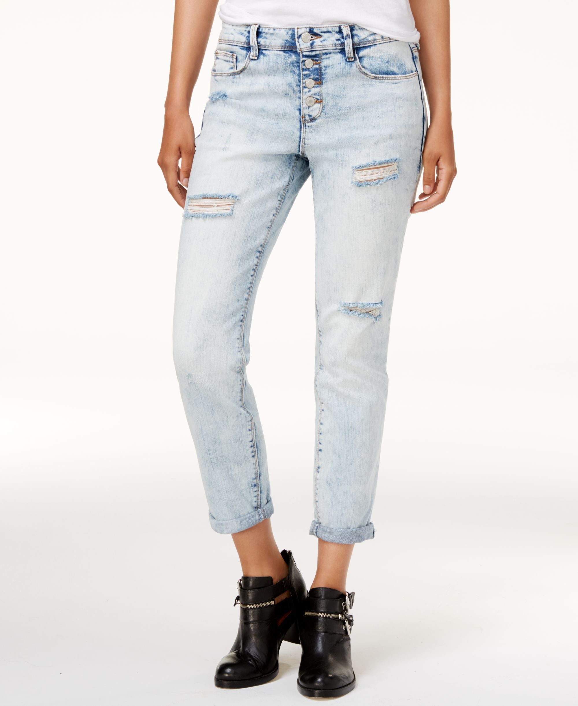 Black Daisy Juniors Ripped Boyfriend Jeans