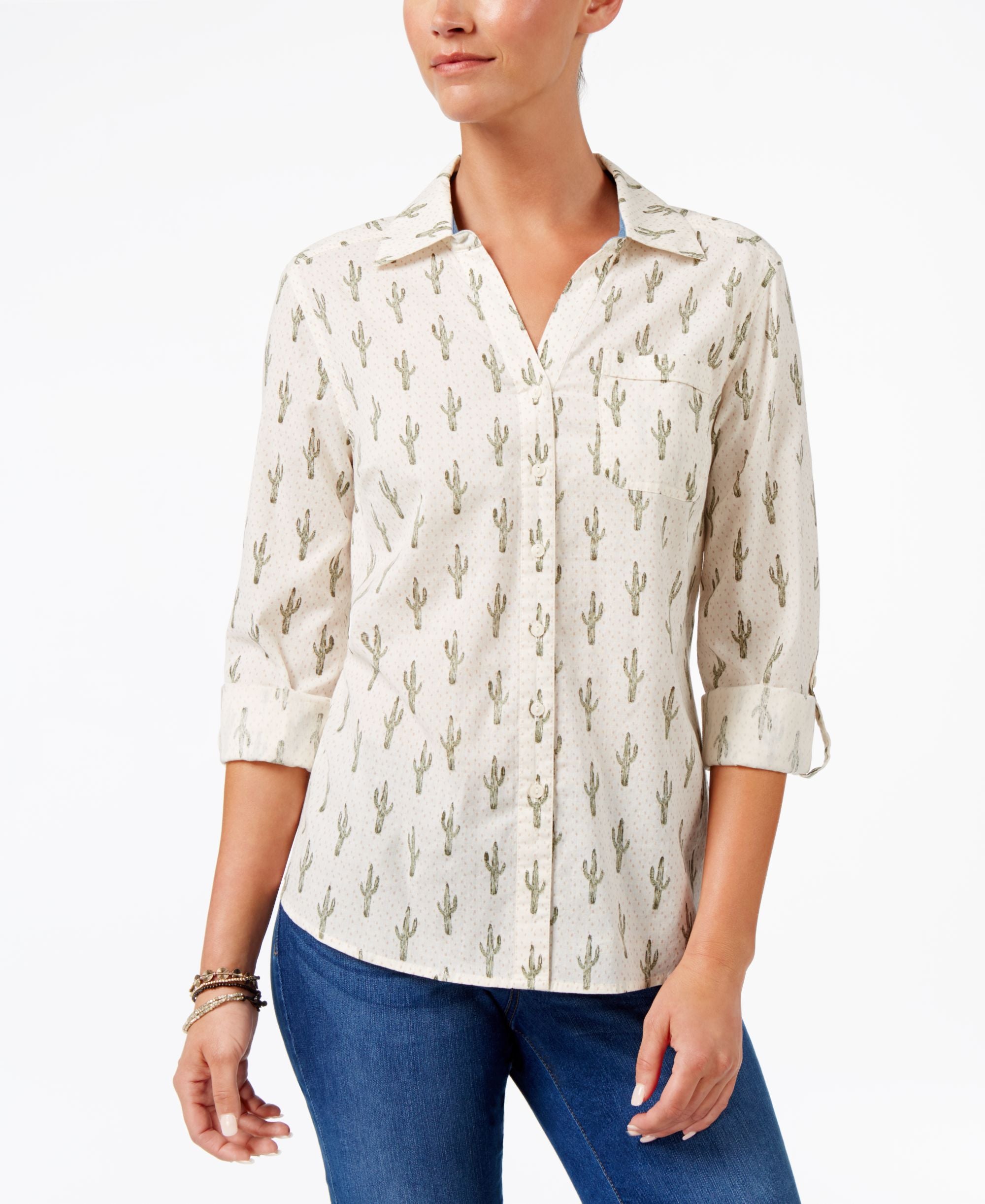 Style & Co Petite Cotton Printed Shirt