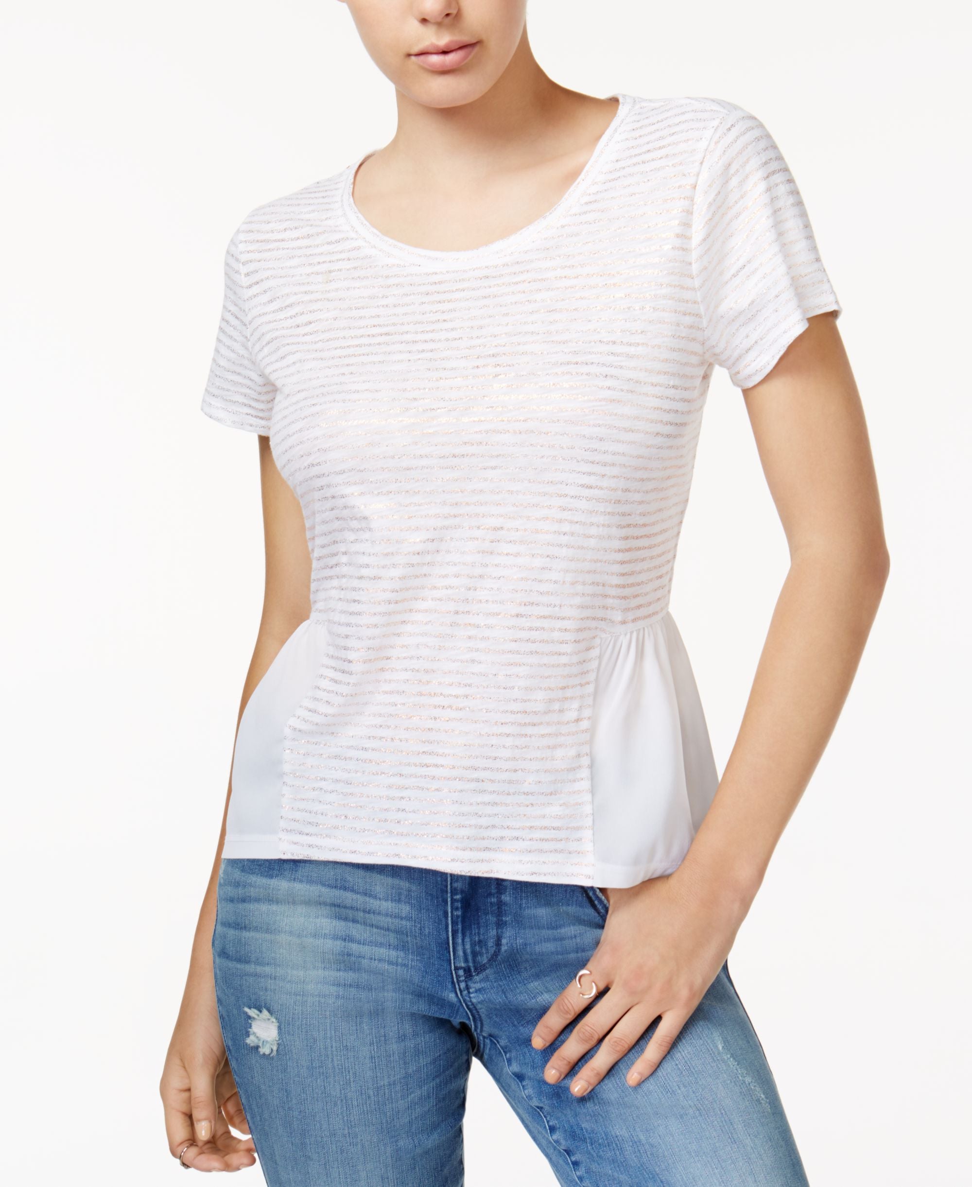 Maison Jules Cotton Foil Stripe Peplum T-Shirt