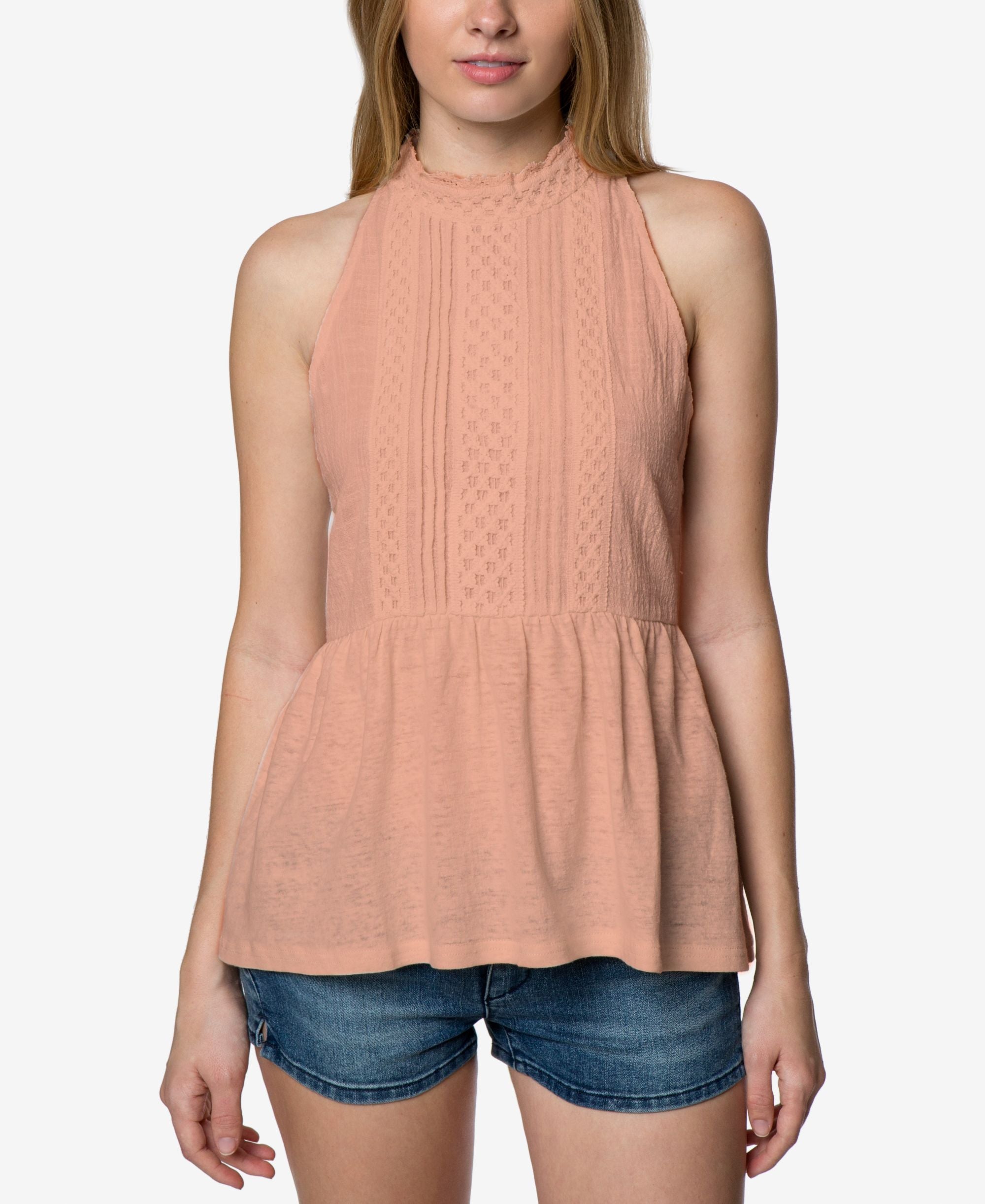 Oneill Juniors Cotton Lace Trim Peplum Top