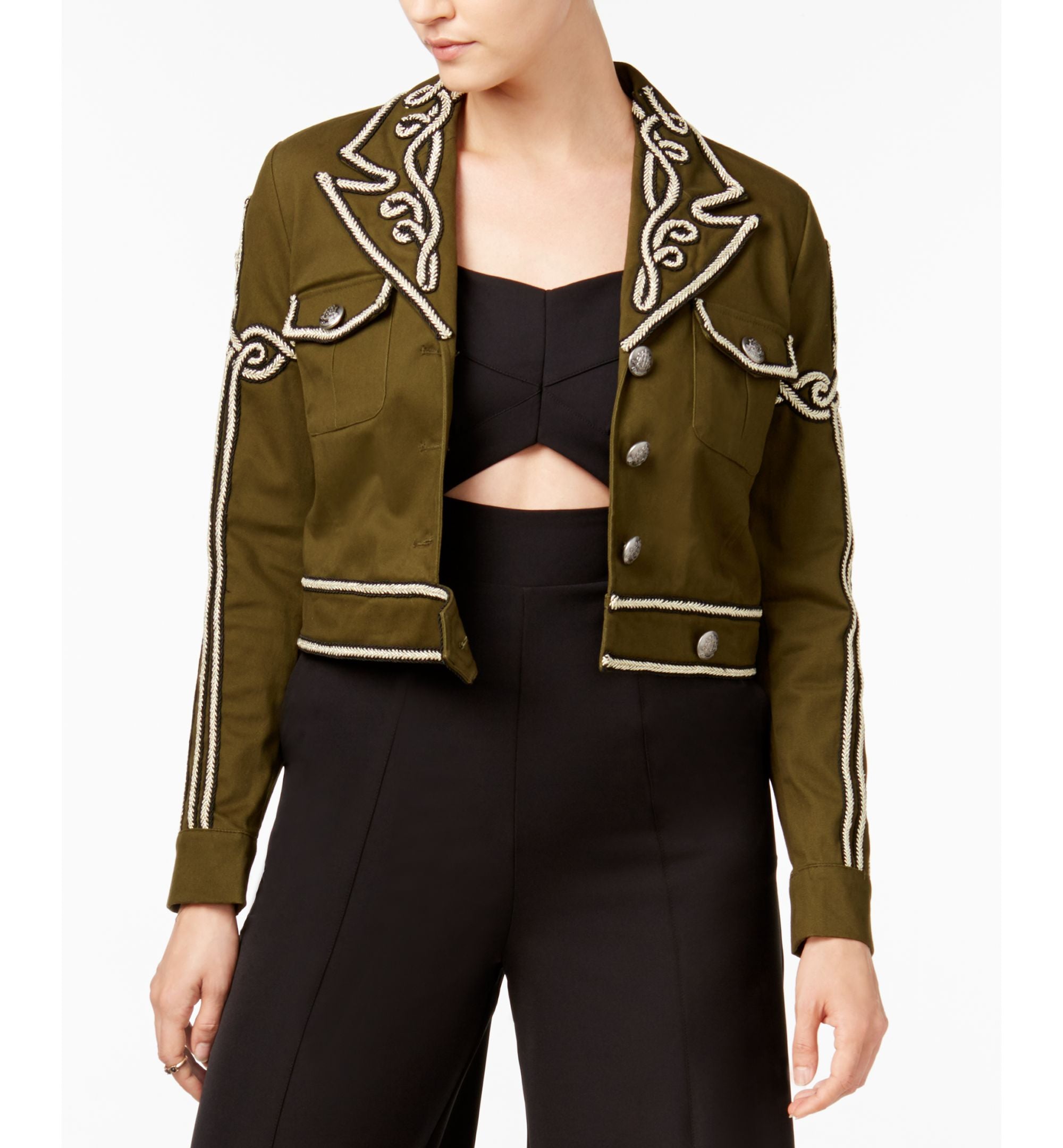 Juniors' Embroidered Cropped Jacket