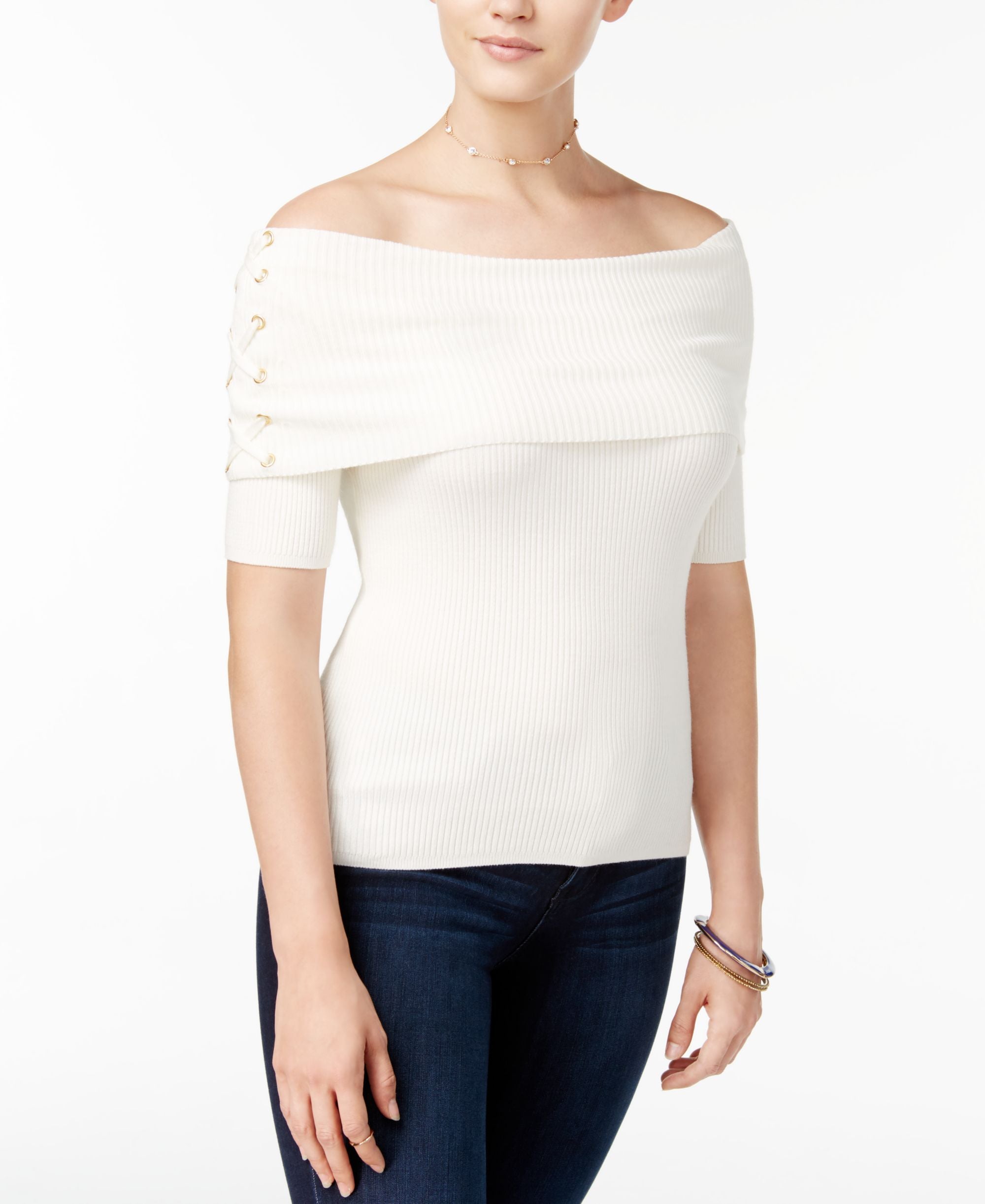 XOXO Juniors Ribbed Off The Shoulder Sweater