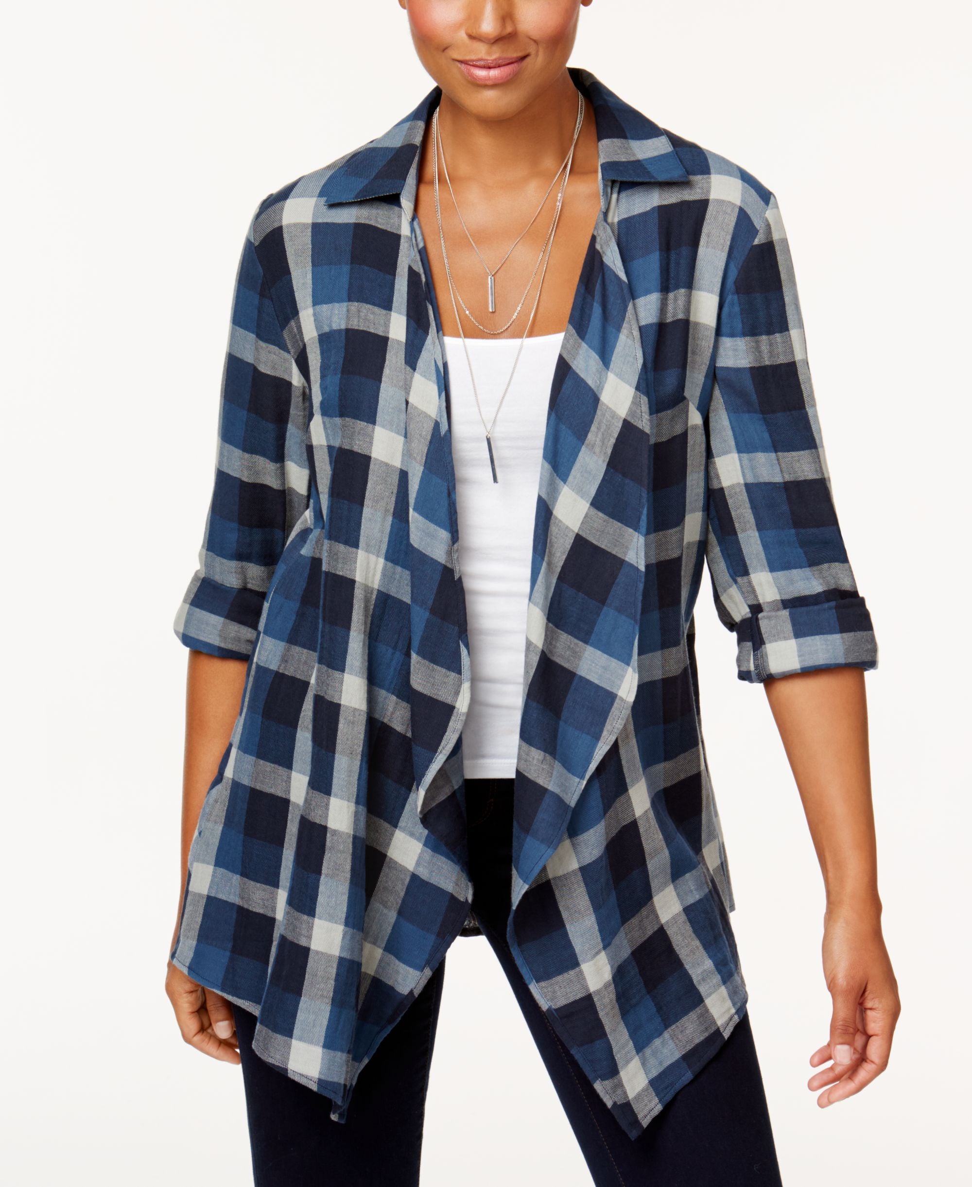 Style & Co Petite Cotton Plaid Completer Top