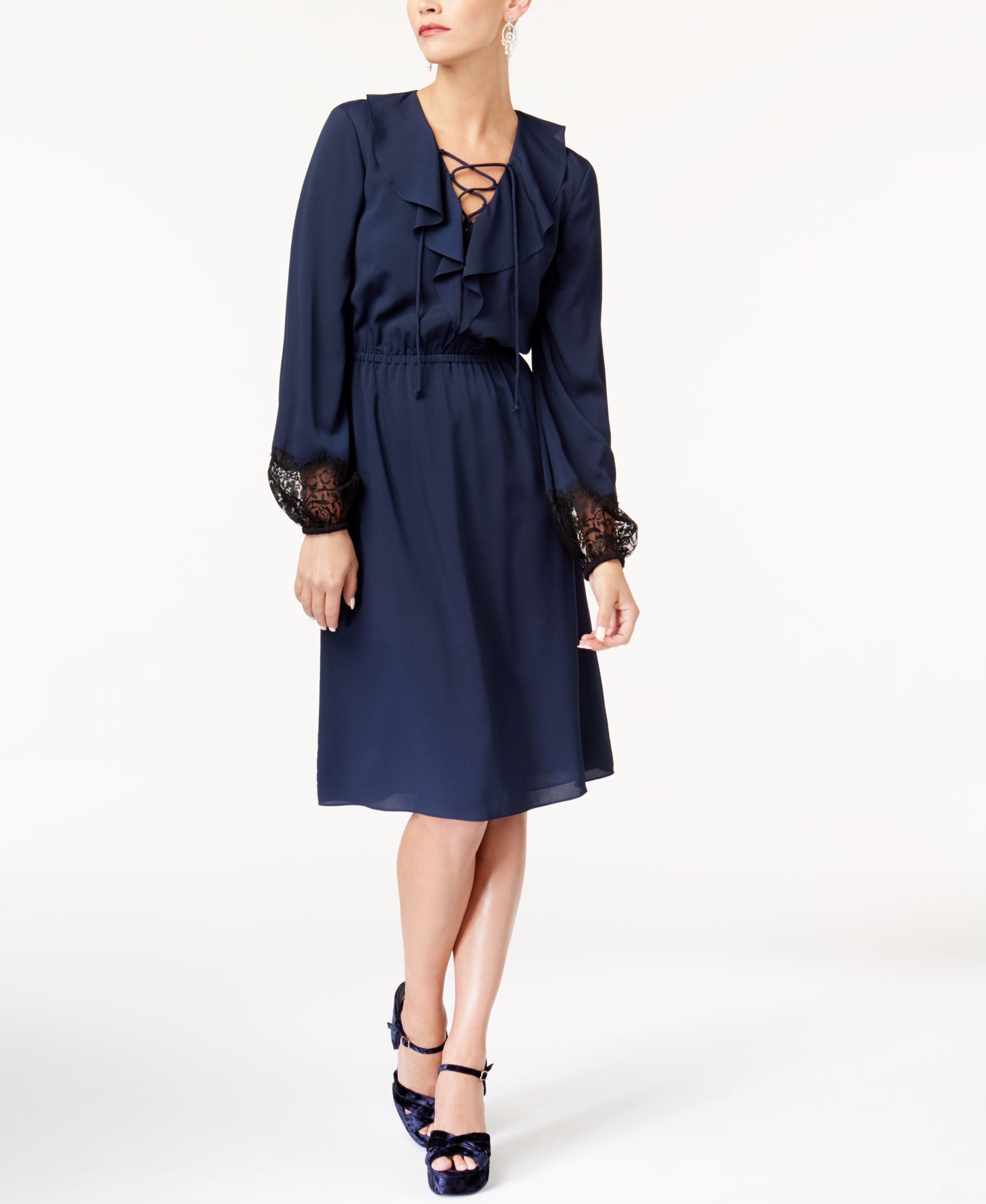 Kobi Silk Lace Trim Peasant Dress