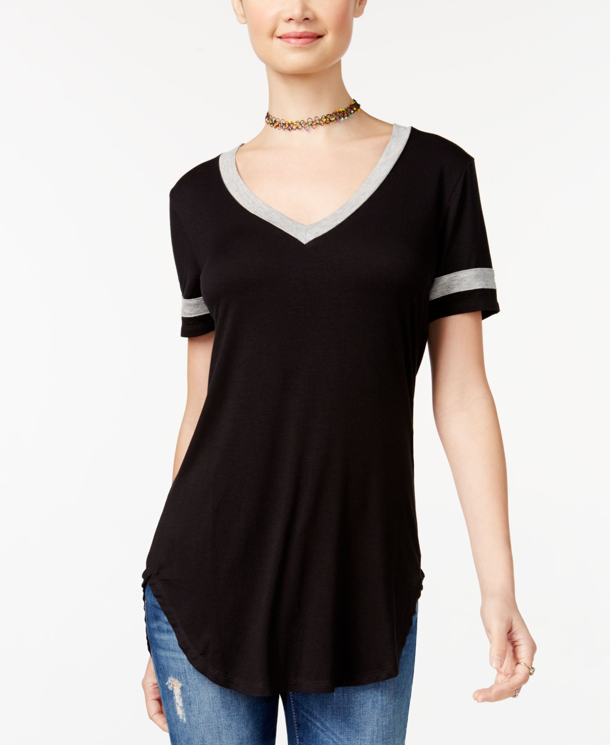 Ultra Flirt Juniors High Low Football T-Shirt