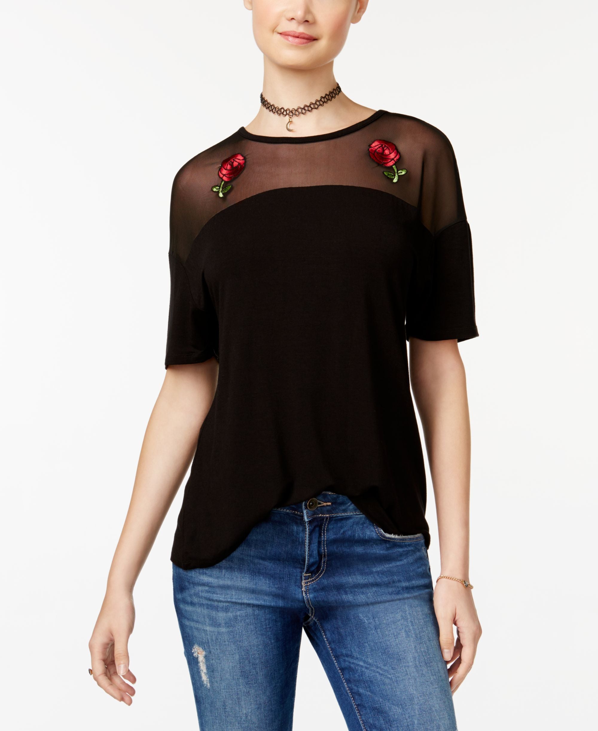 Rebellious One Juniors Mesh Yoke T-Shirt