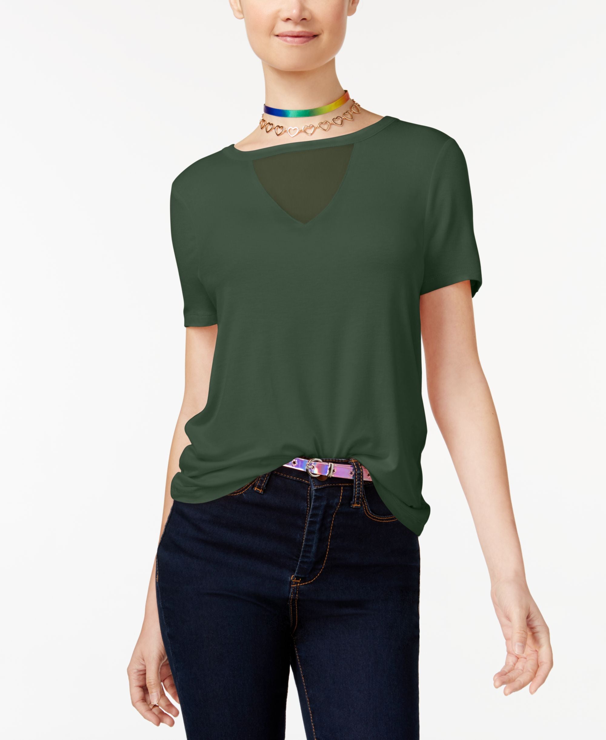 Rebellious One Juniors Illusion Cutout T-Shirt