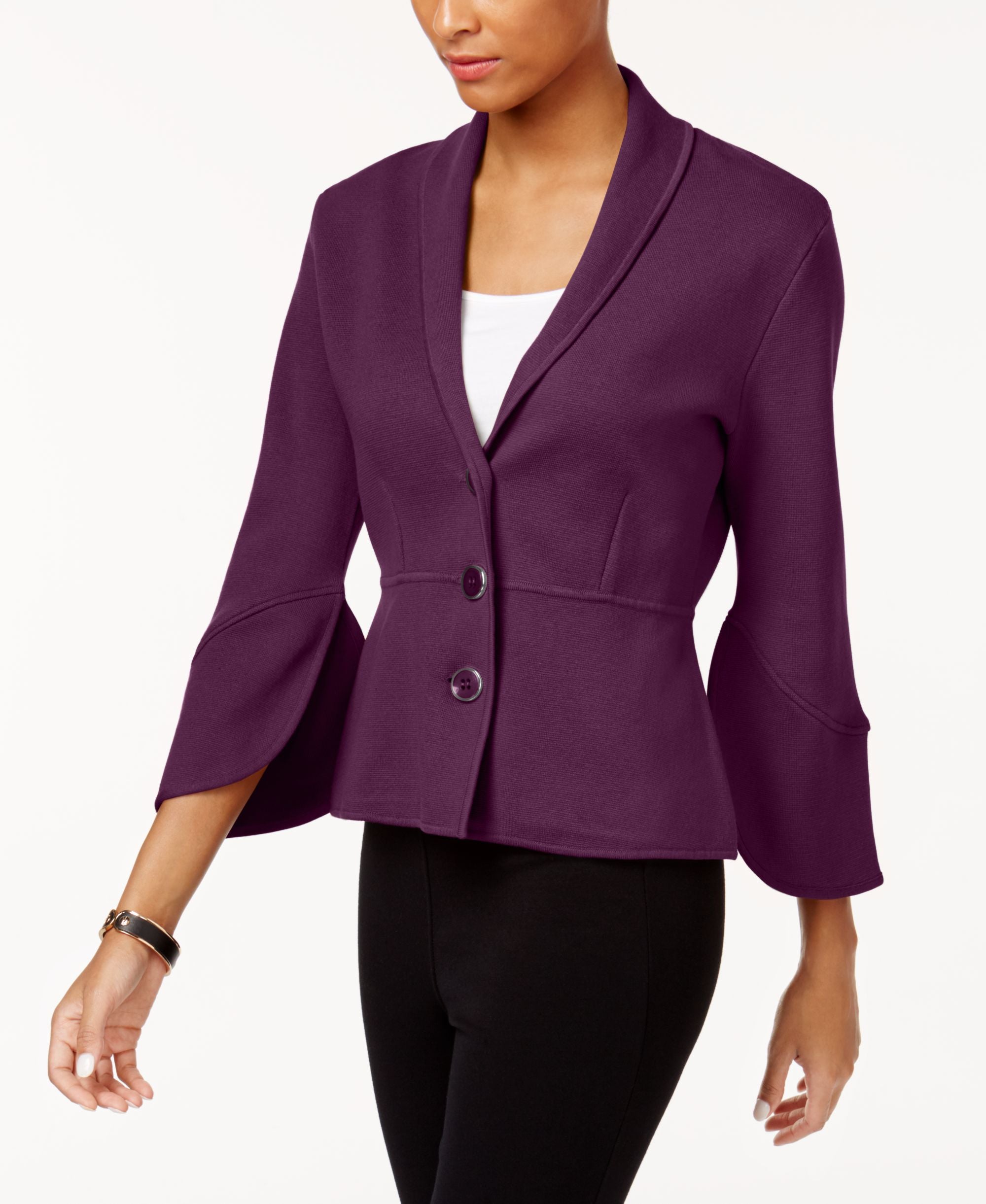 Alfani Petite Bell Sleeve Collared Cardigan