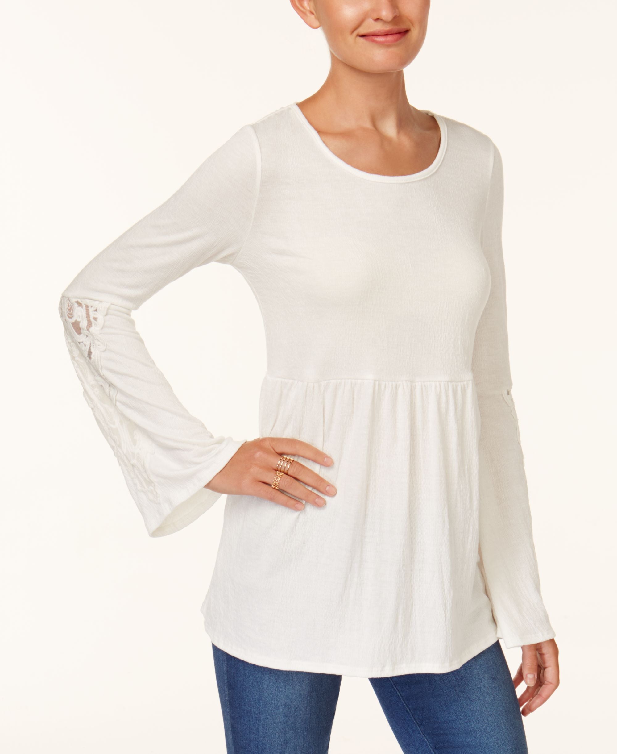 Style & Co Lace Trim Babydoll Top