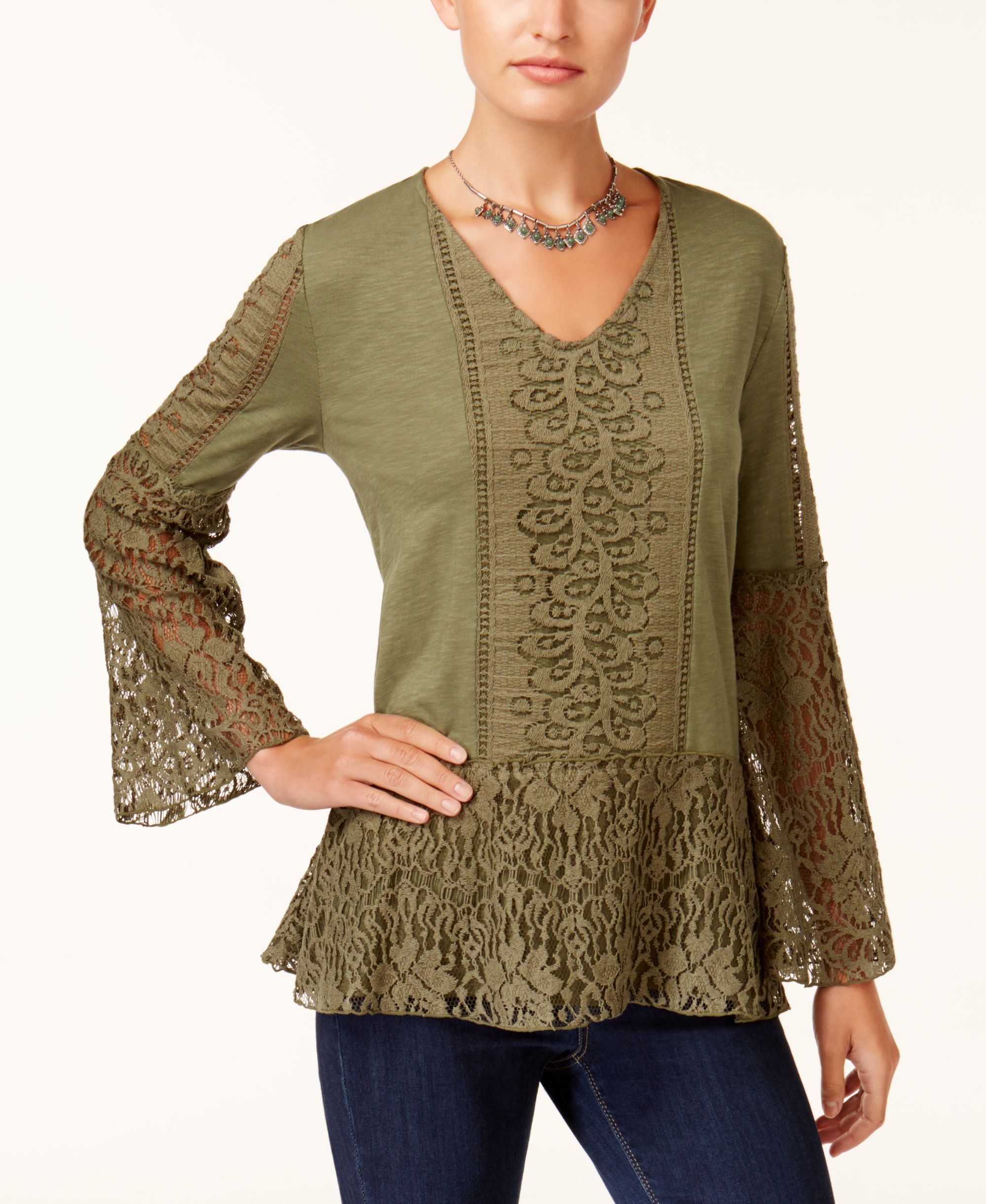 Style & Co Lace Bell Sleeve Top