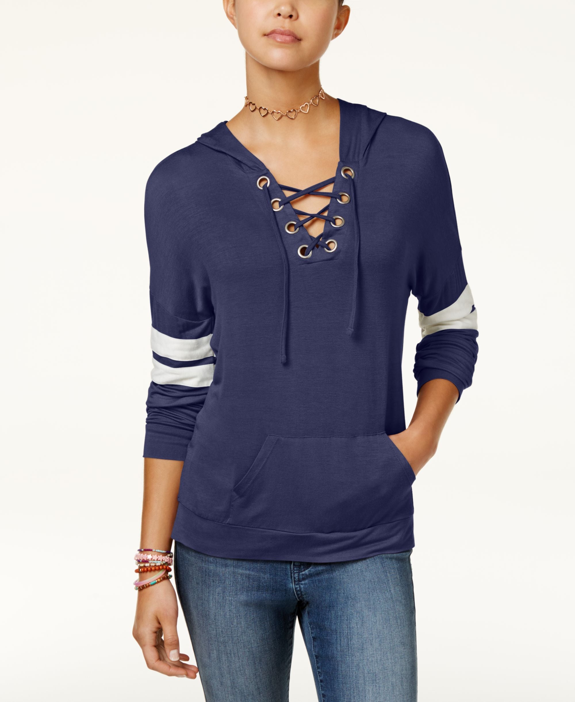 Hippie Rose Juniors Lace Up Hoodie
