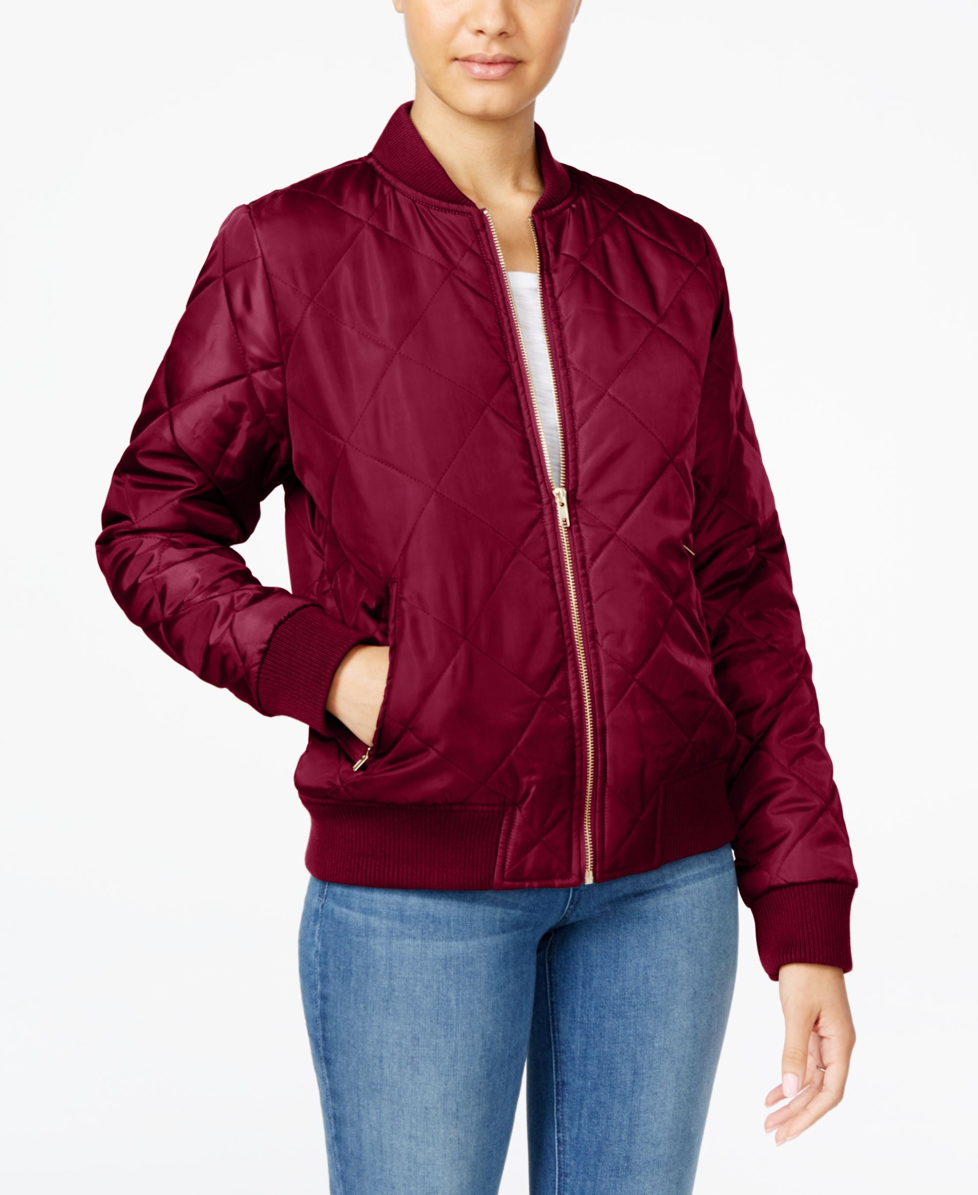 Juniors' Quilted Bomber Jacket