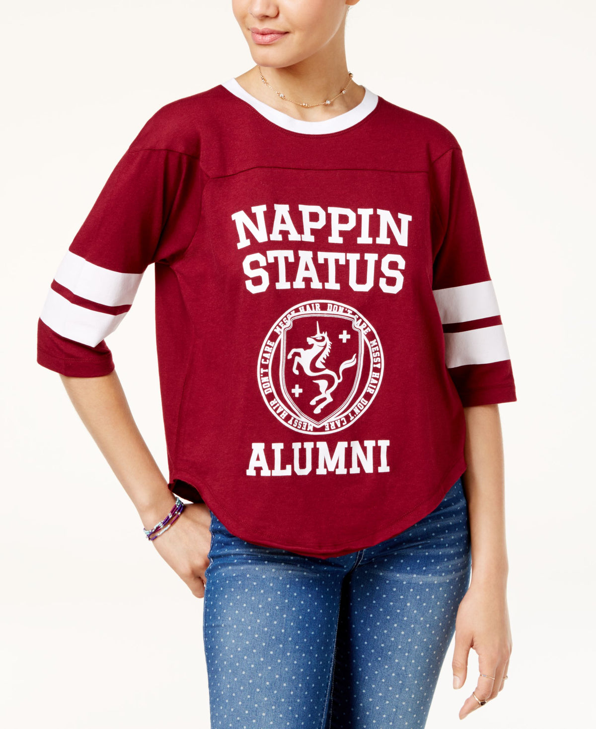 Freeze 24-7 Juniors' Sassy Varsity Stripe Graphic T-Shirt