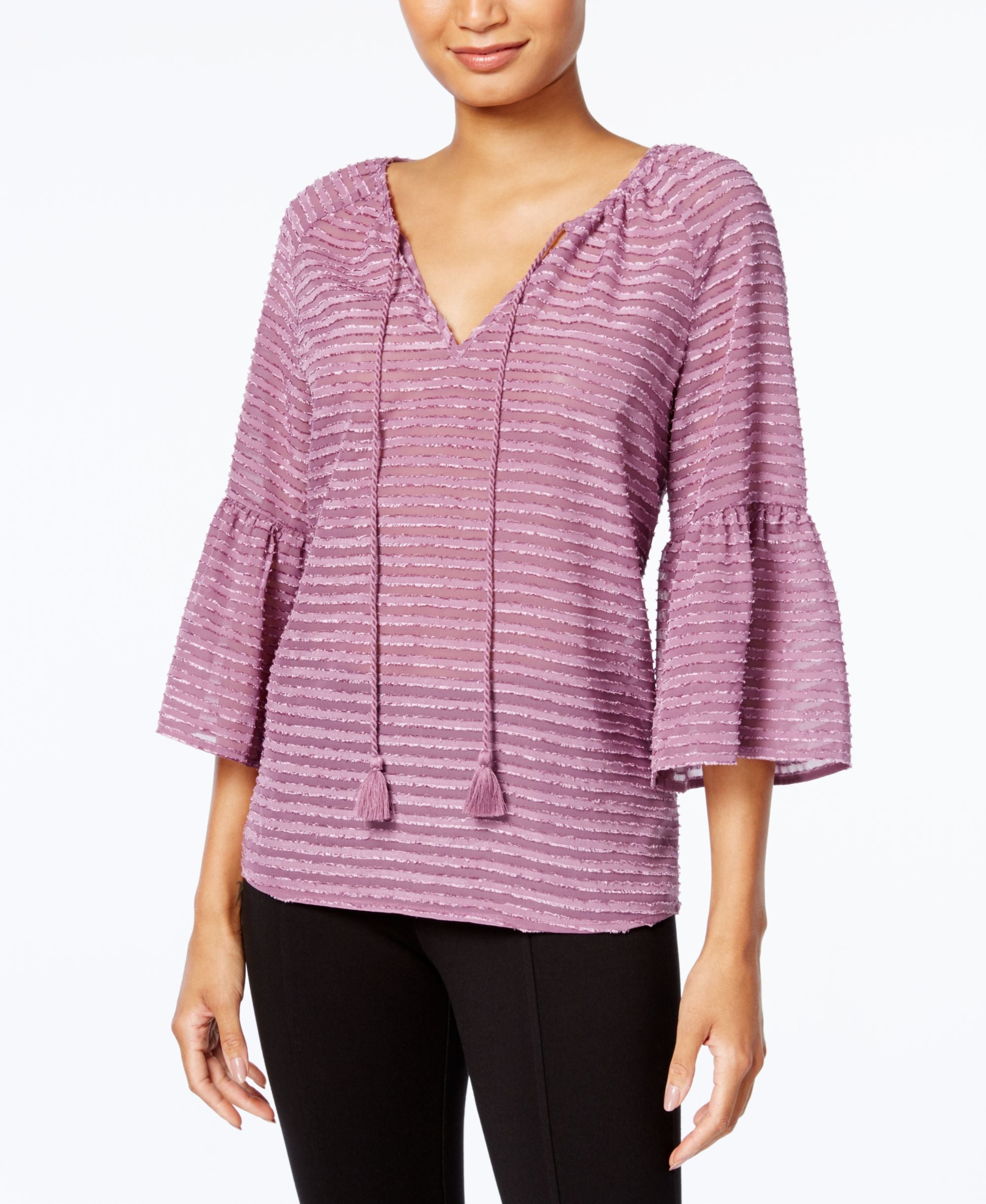 Kensie Striped Ruffled Sleeve Top
