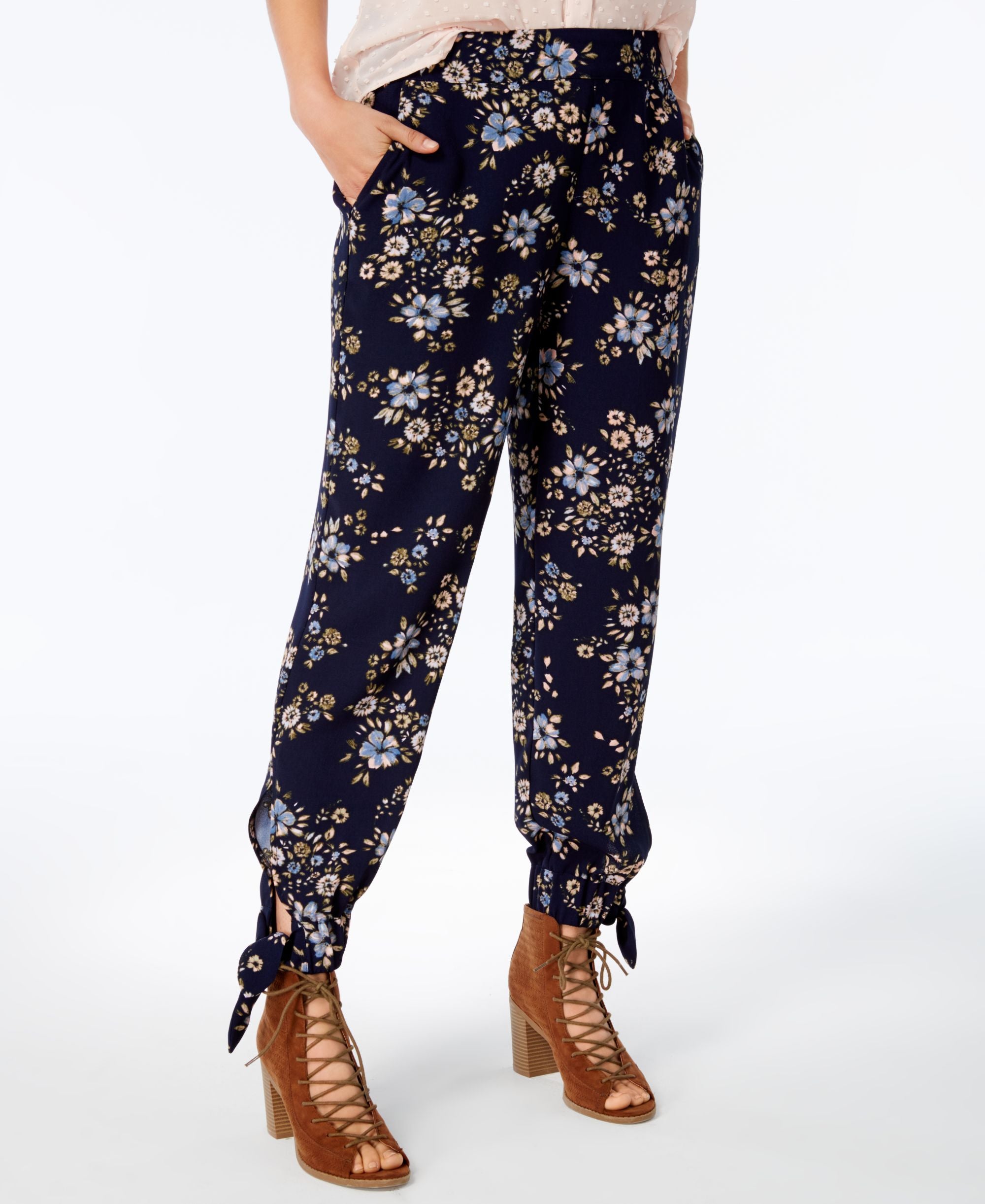 Maison Jules Floral Print Ankle Tie Pants