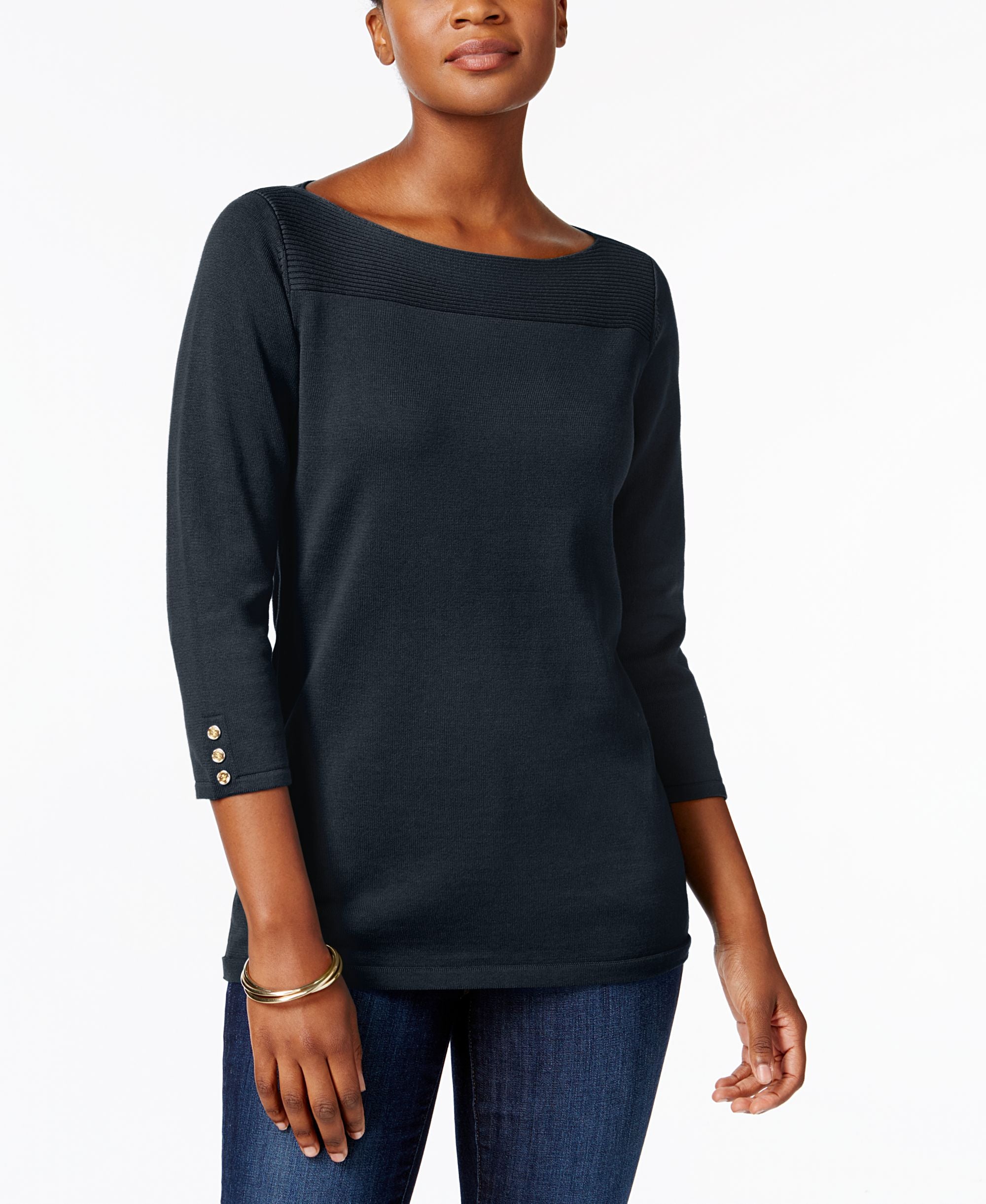 Karen Scott Boat Neck Cotton Sweater