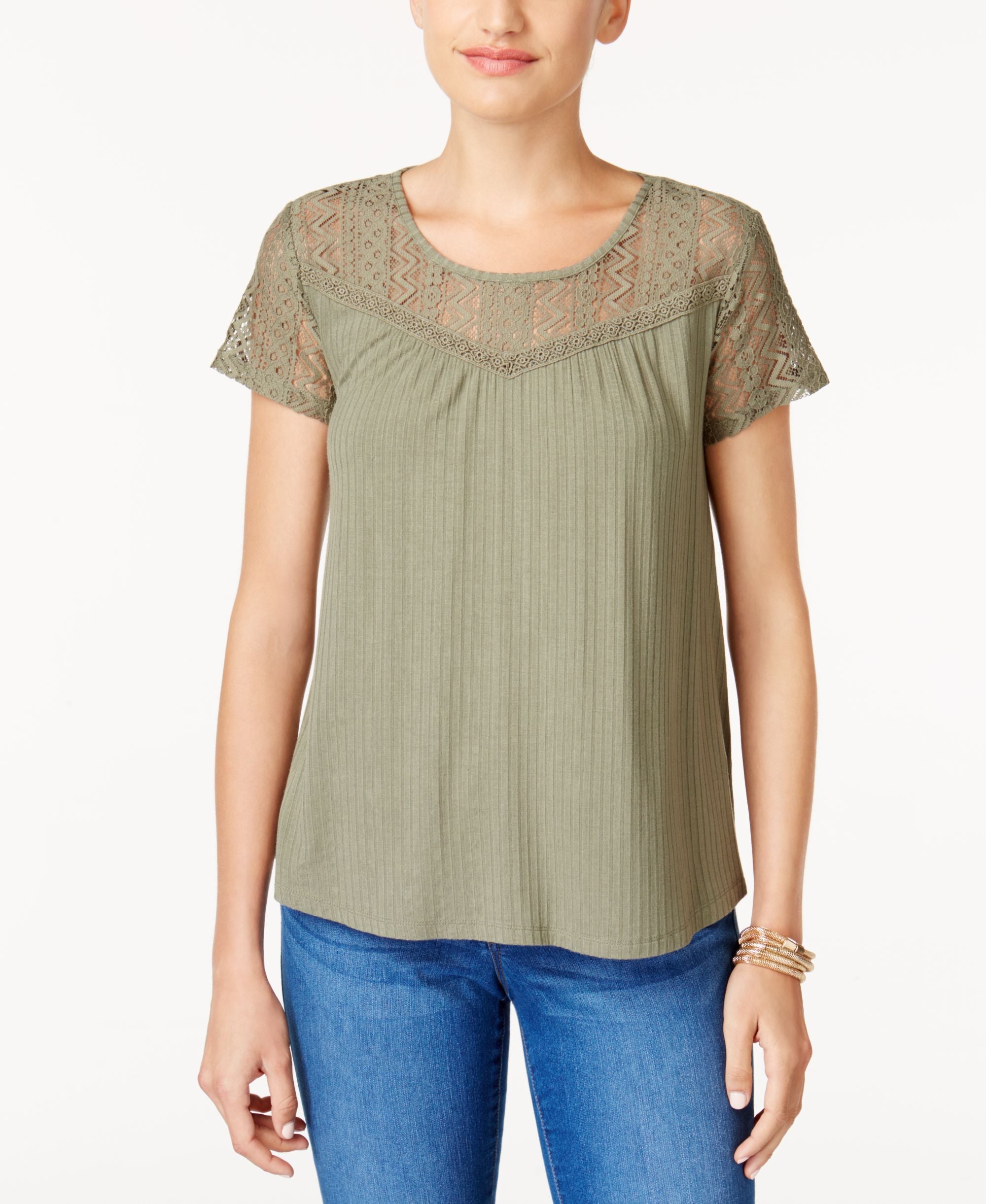 Style & Co Textured Lace Yoke Top