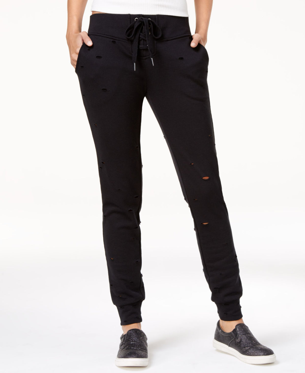 Almost Famous Lace Up Ripped Jogger Pants