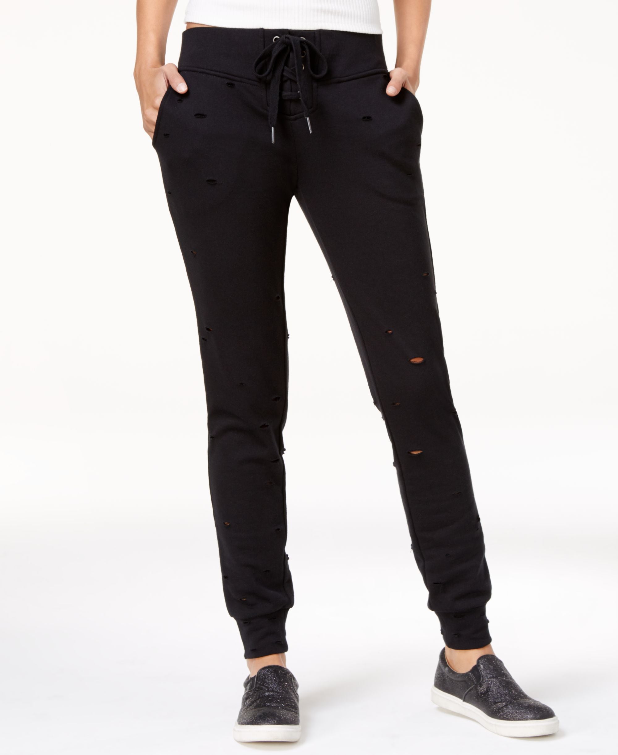 Almost Famous Lace Up Ripped Jogger Pants
