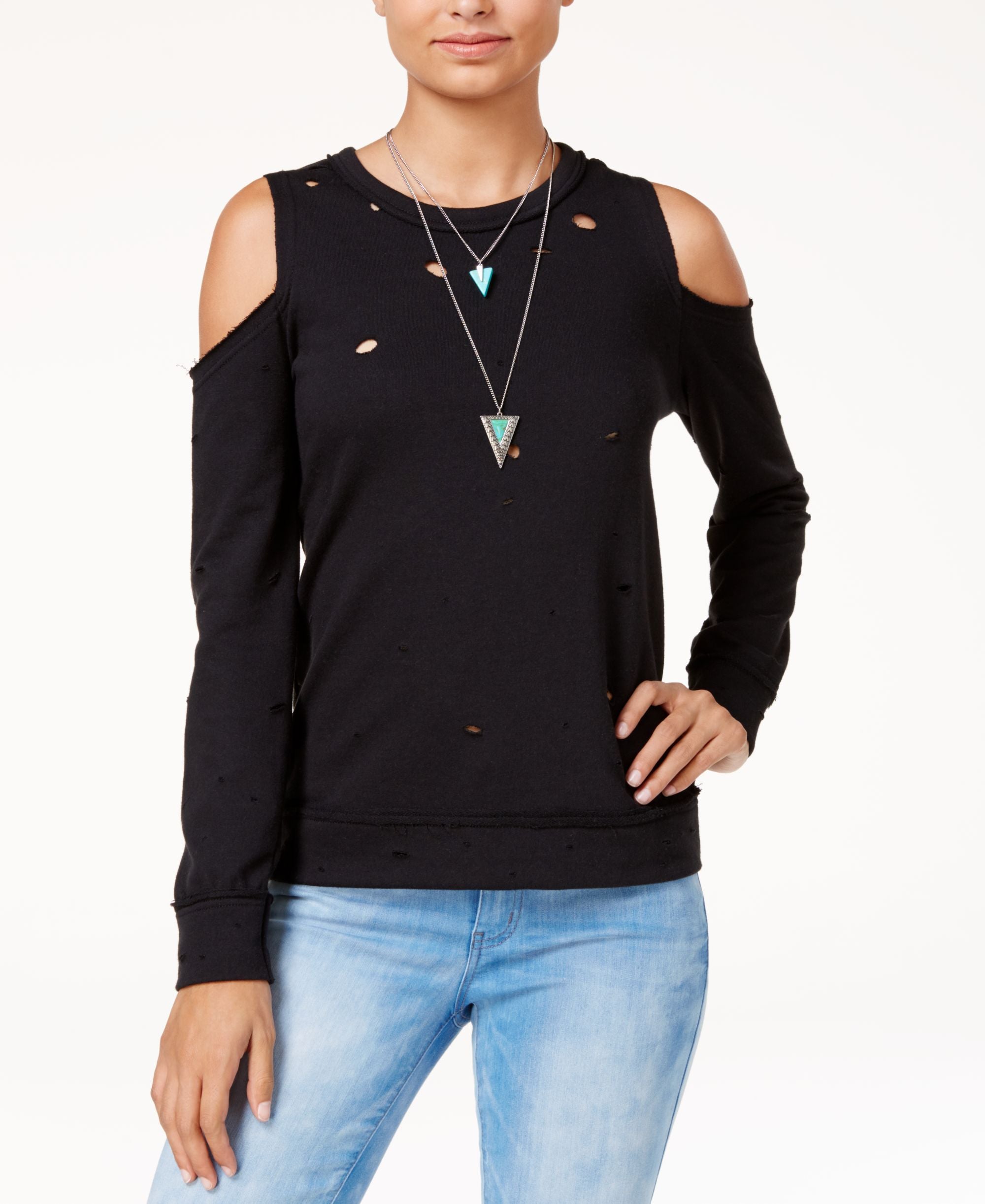 Almost Famous Juniors Ripped Cold Shoulder Sweatshirt