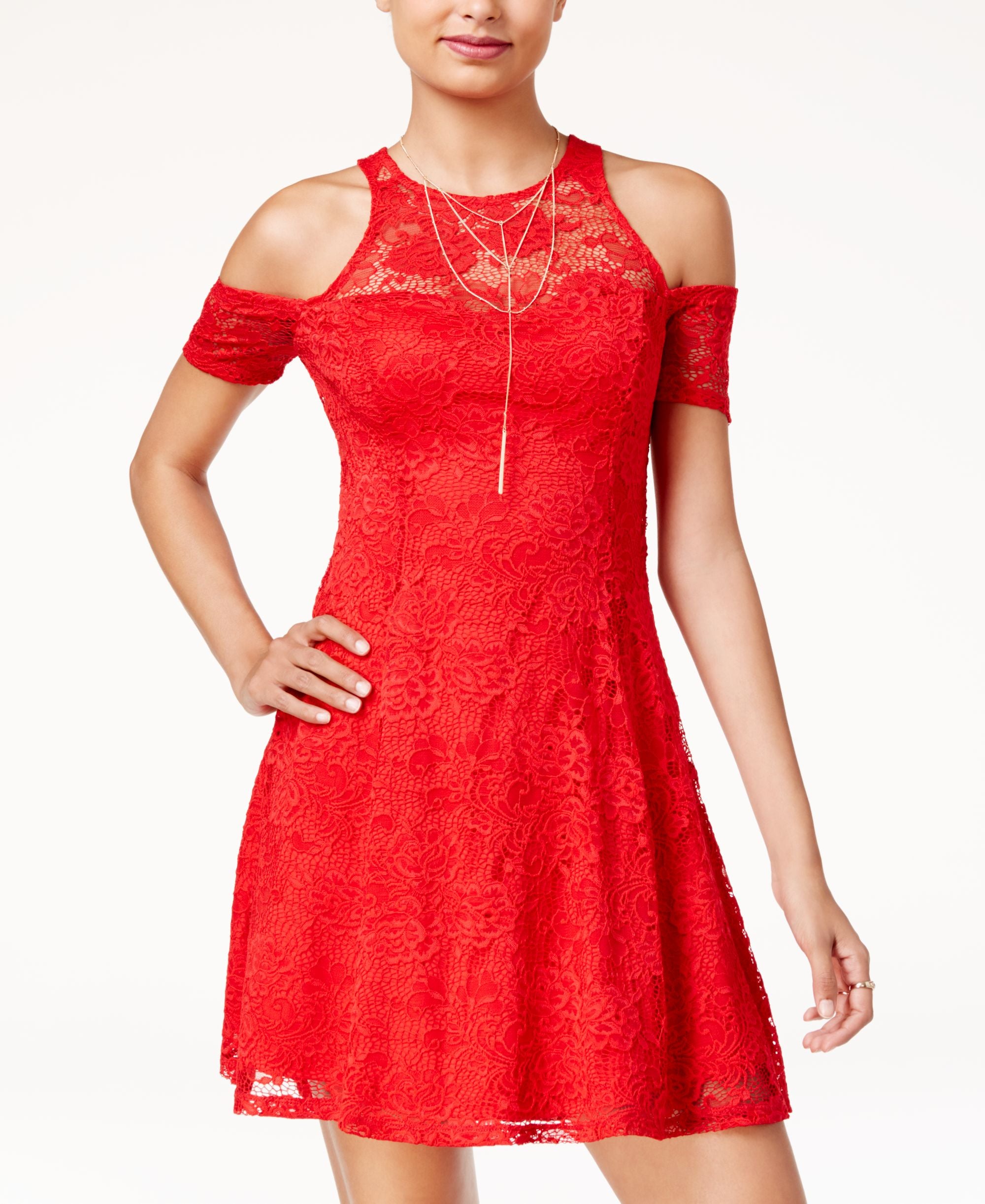 Material Girl Juniors Cold Shoulder Fit Flare Dress