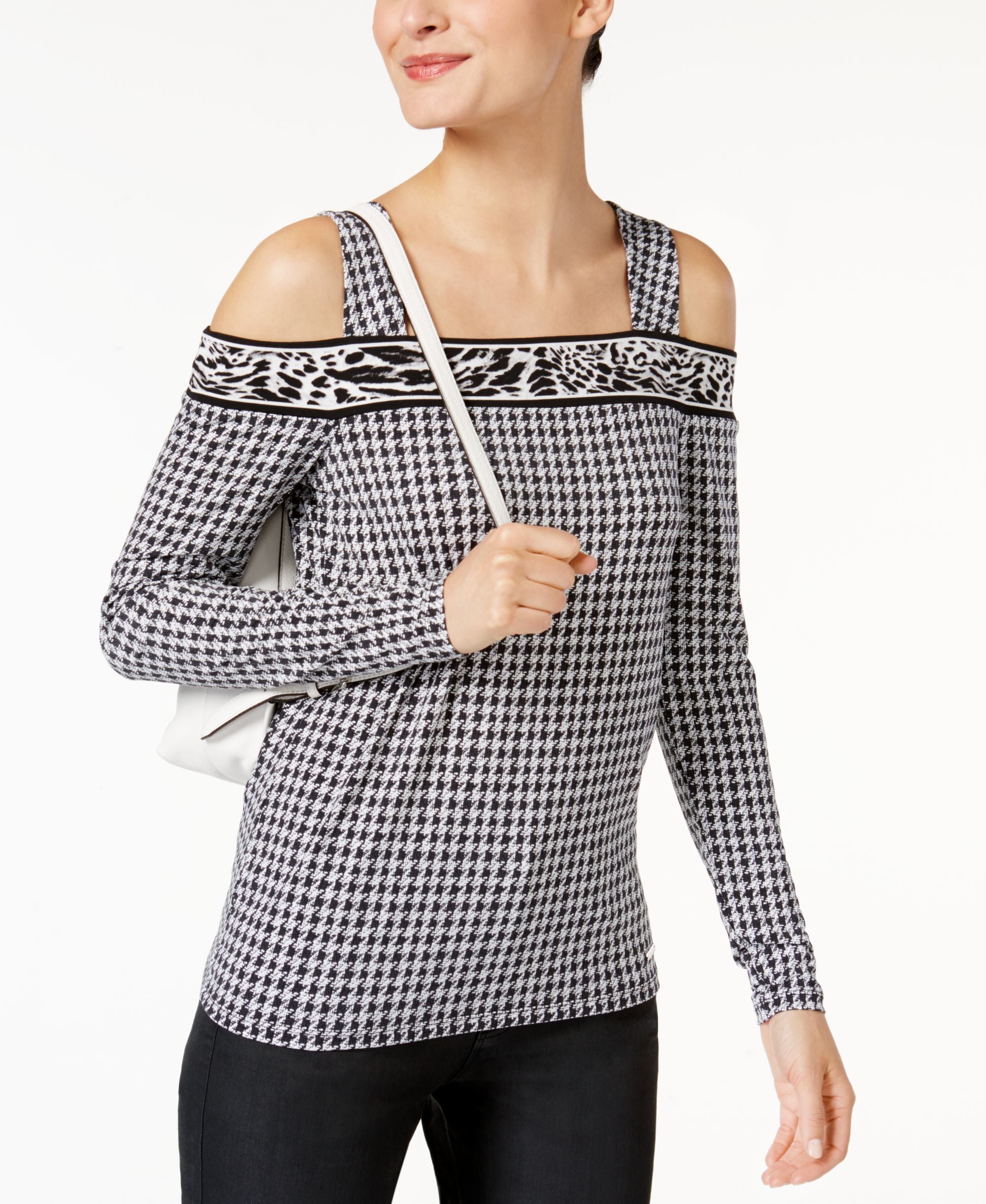 Michael Michael Kors Cold Shoulder Houndstooth Top