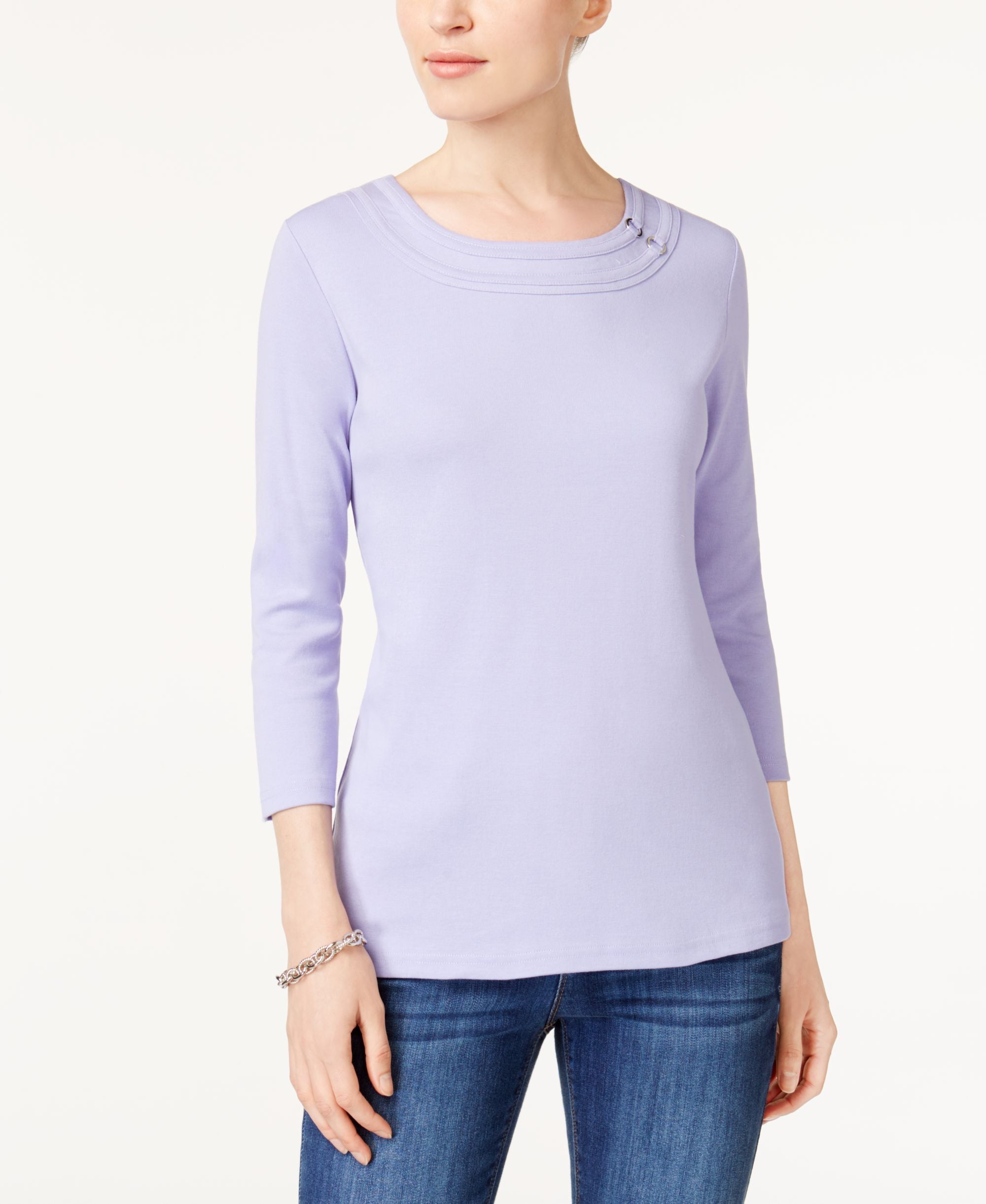 Karen Scott Embellished 3/4 Sleeve T-Shirt