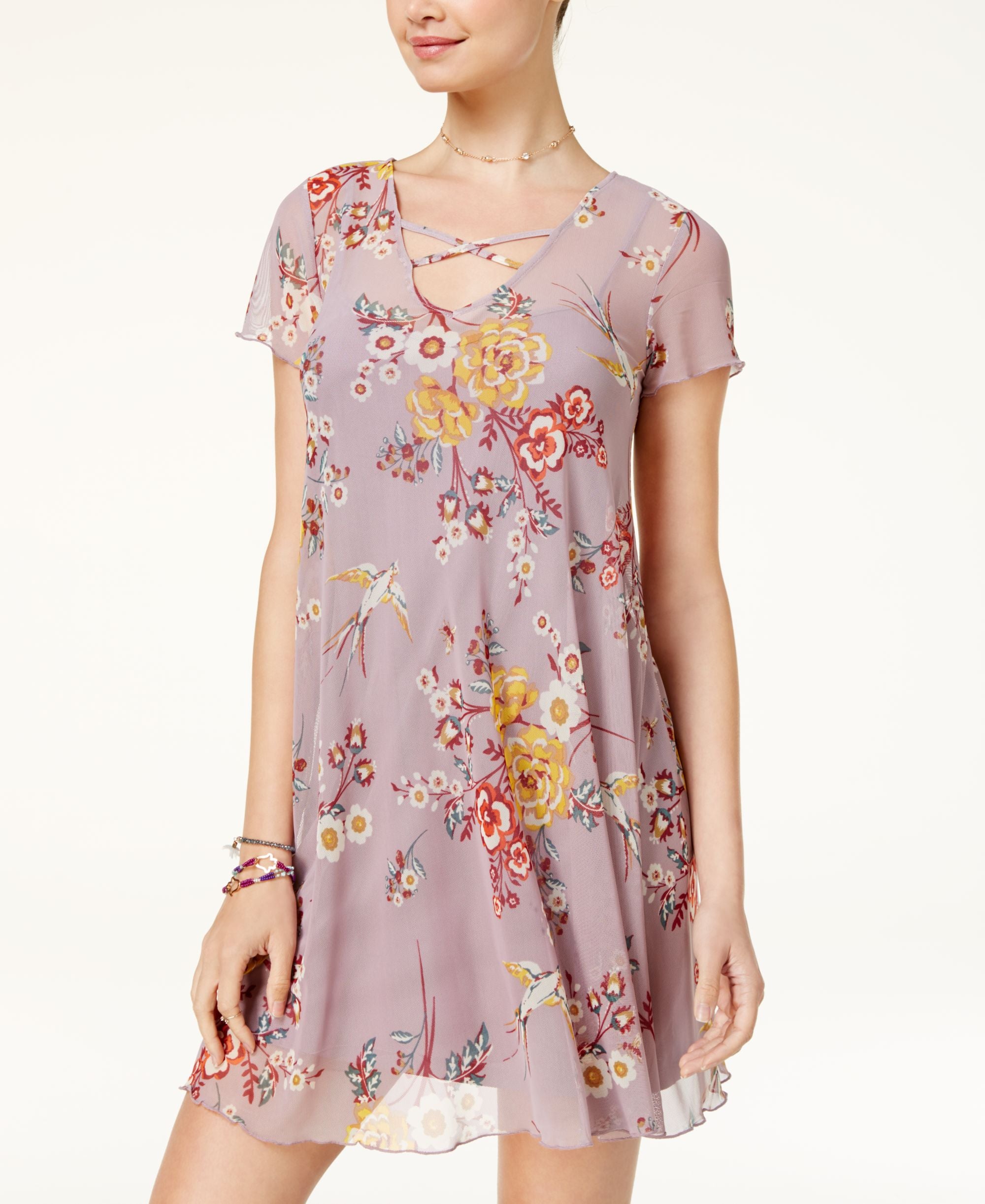 Fire Juniors Printed Crisscross Shift Dress