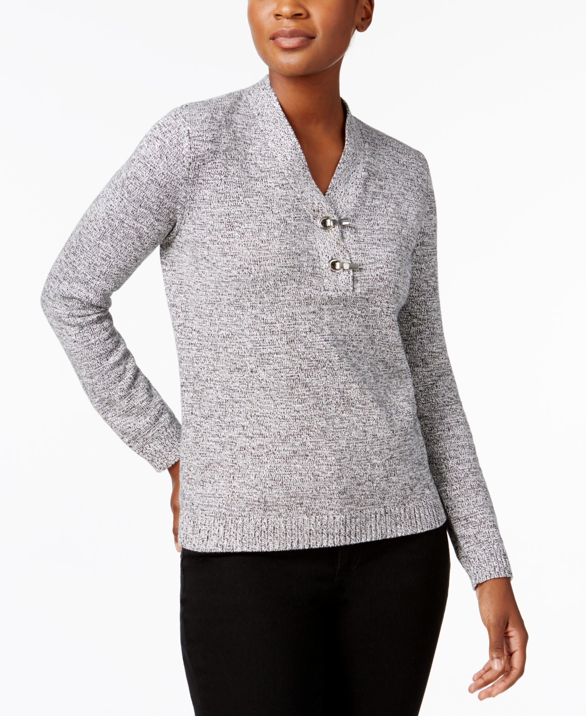 Metallic-Hardware Cotton Sweater