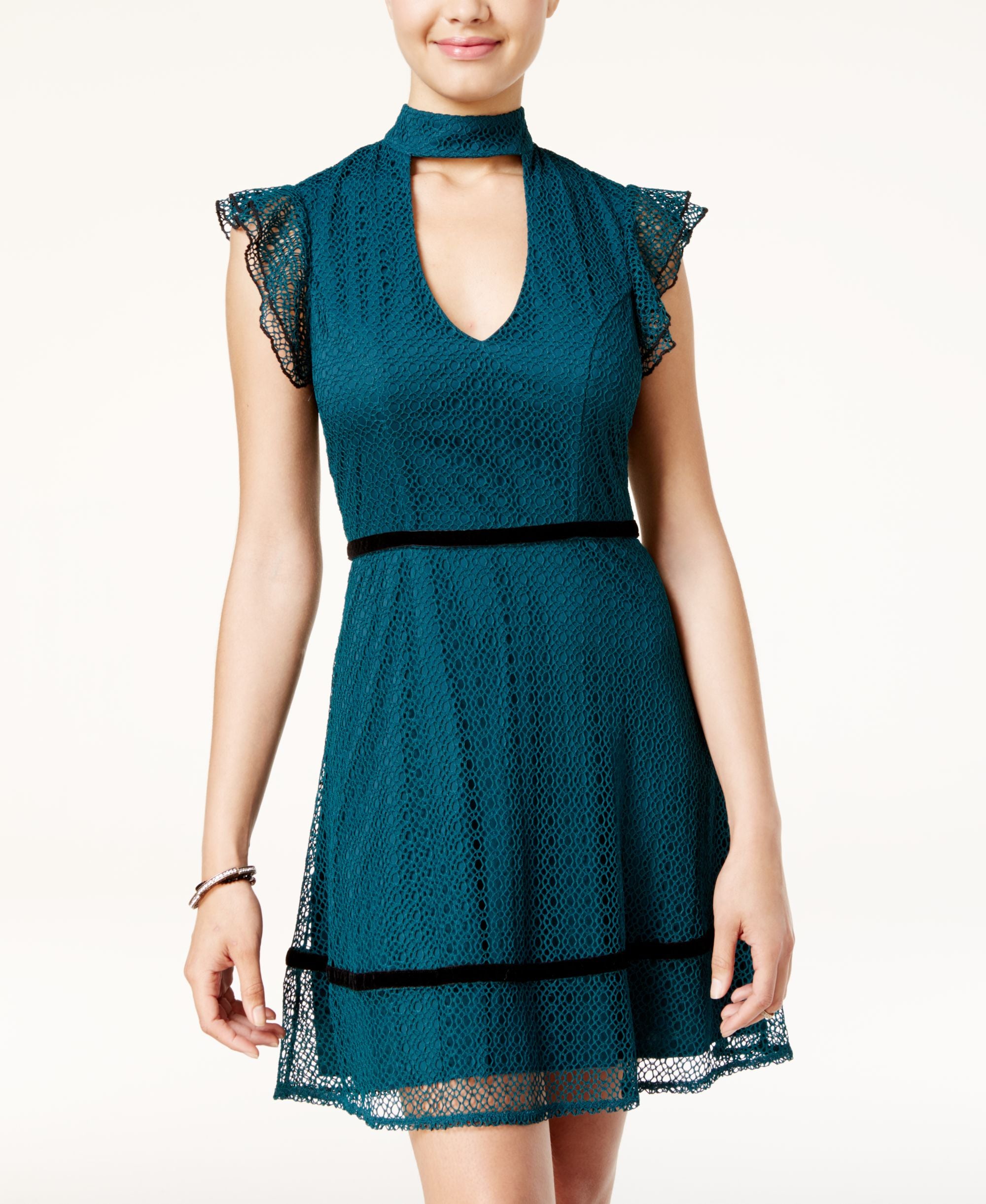 Trixxi Juniors Velvet Trim Lace Choker Dress