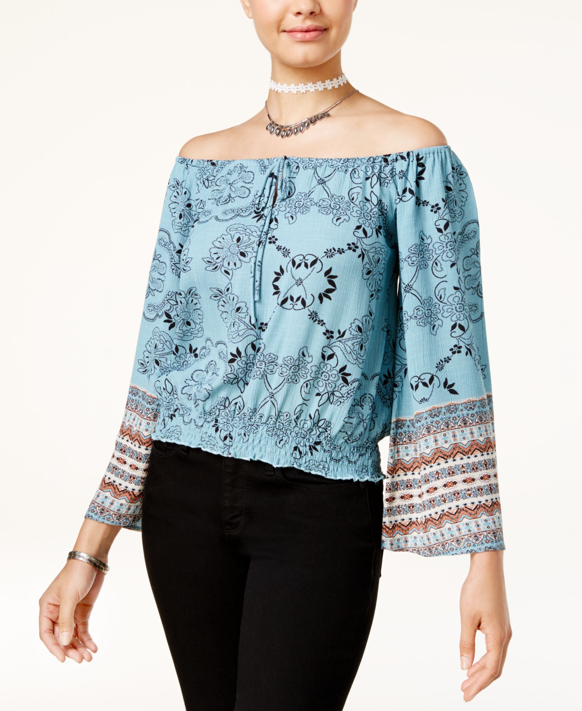 American Rag Juniors Off The Shoulder Bell Sleeve Peasant Top