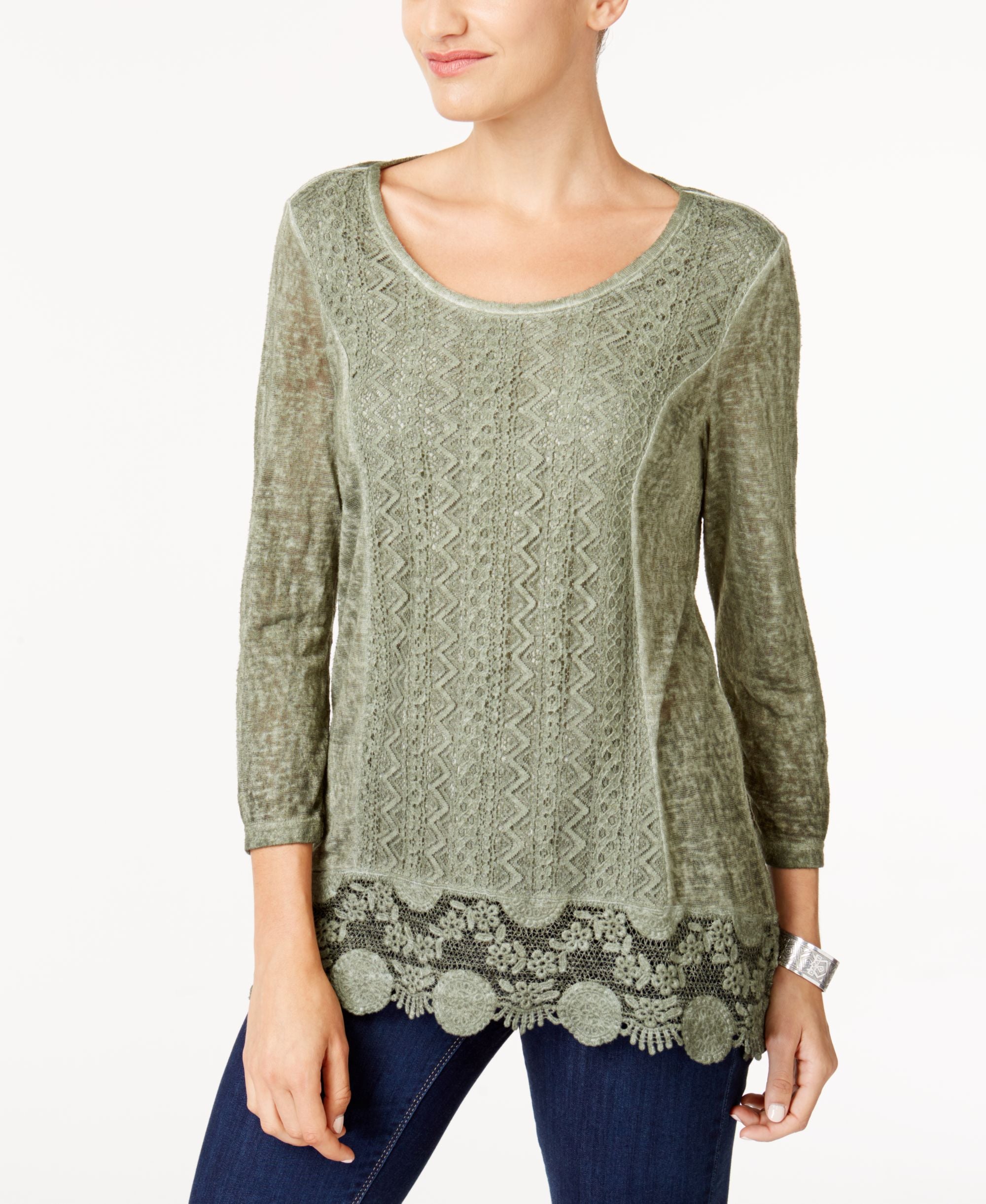Style & Co Crochet Hem Top