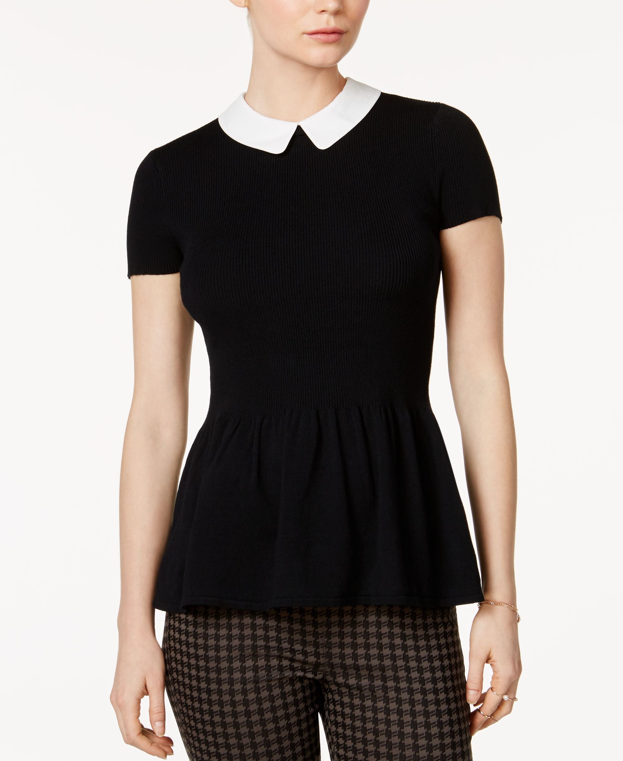 Maison Jules Collared Peplum Sweater