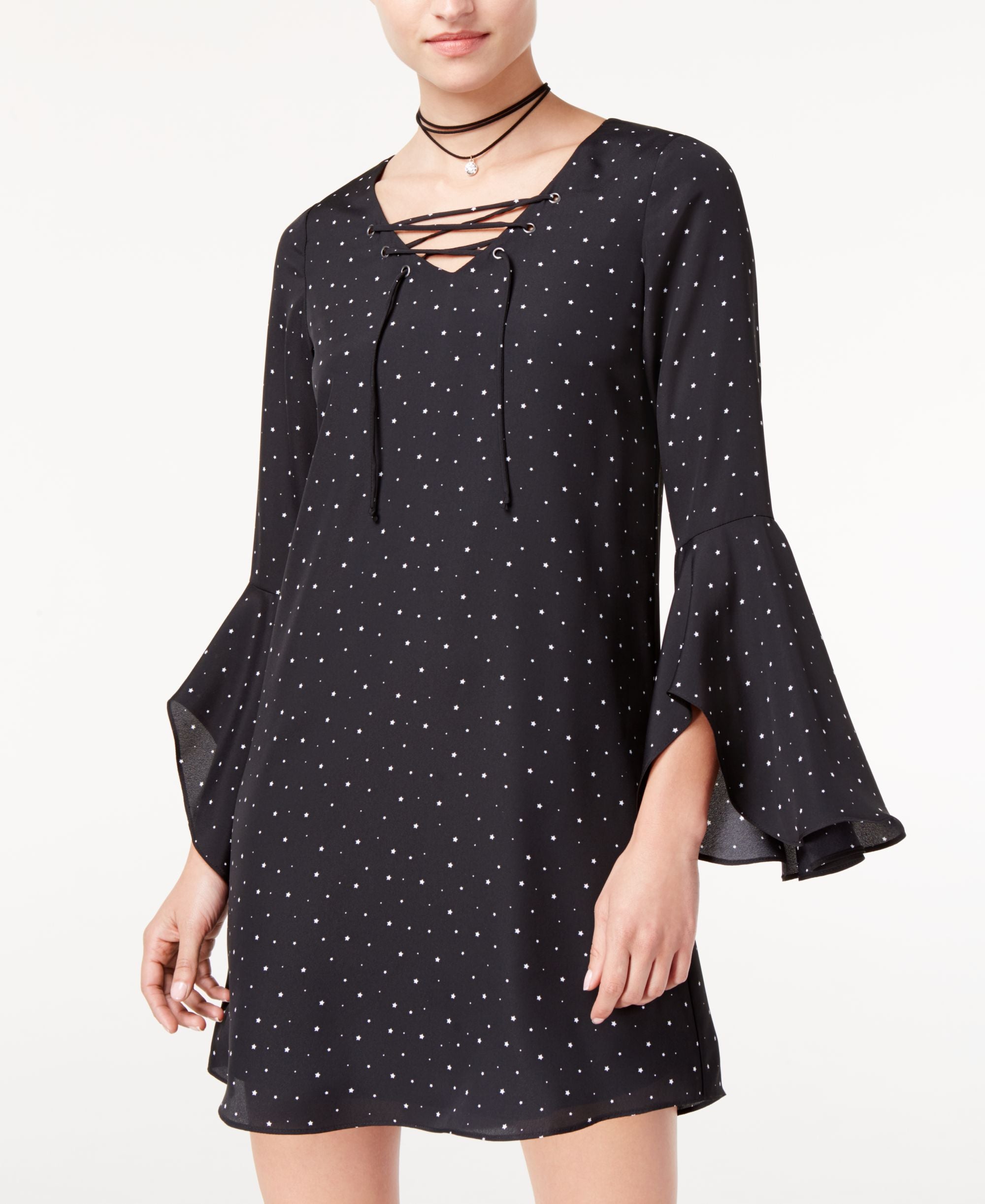 The Edit By Seventeen Juniors Star Printed Lace Up Chiffon Dress