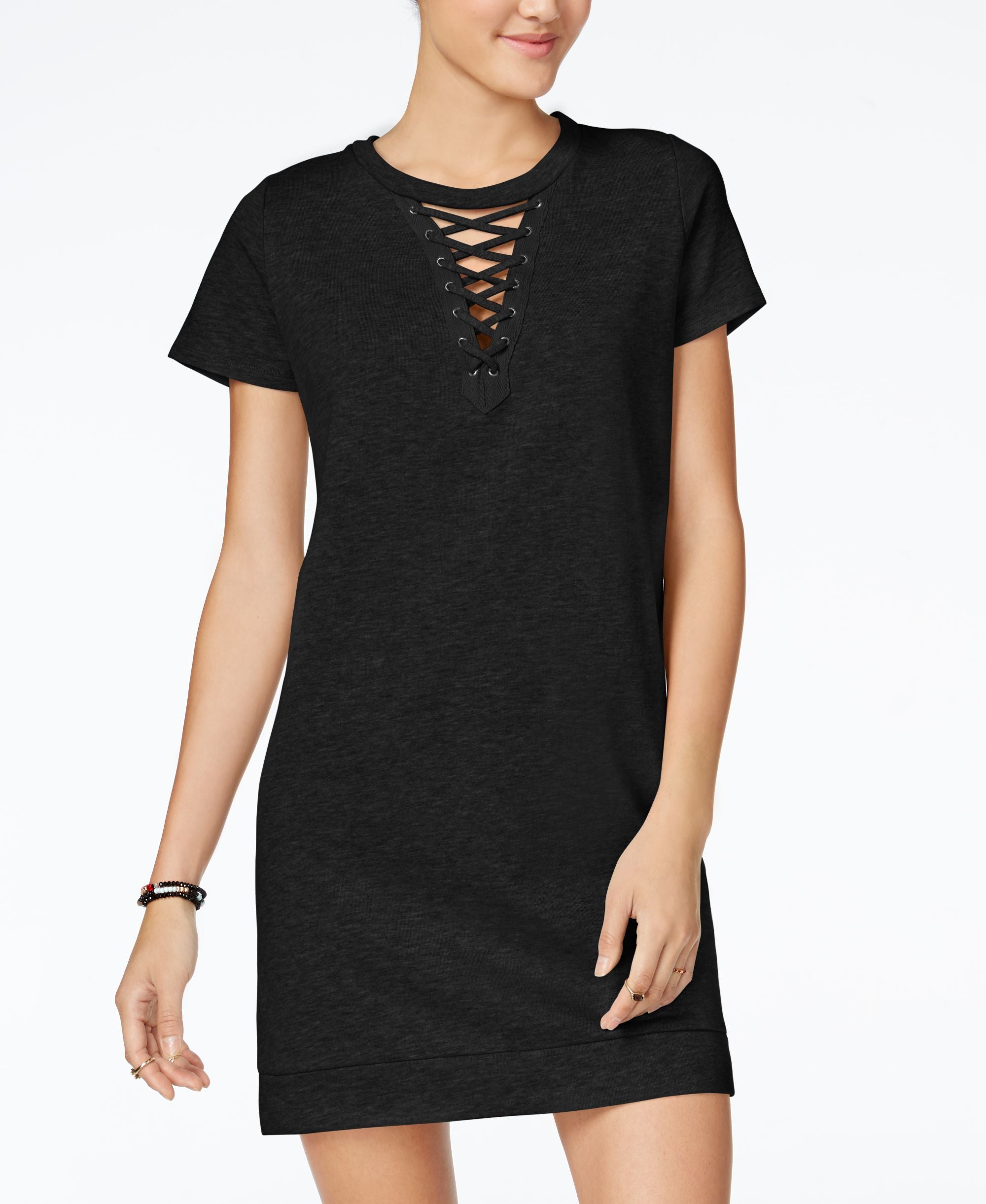 Material Girl Juniors' Lace-Up Cutout T-Shirt Dress