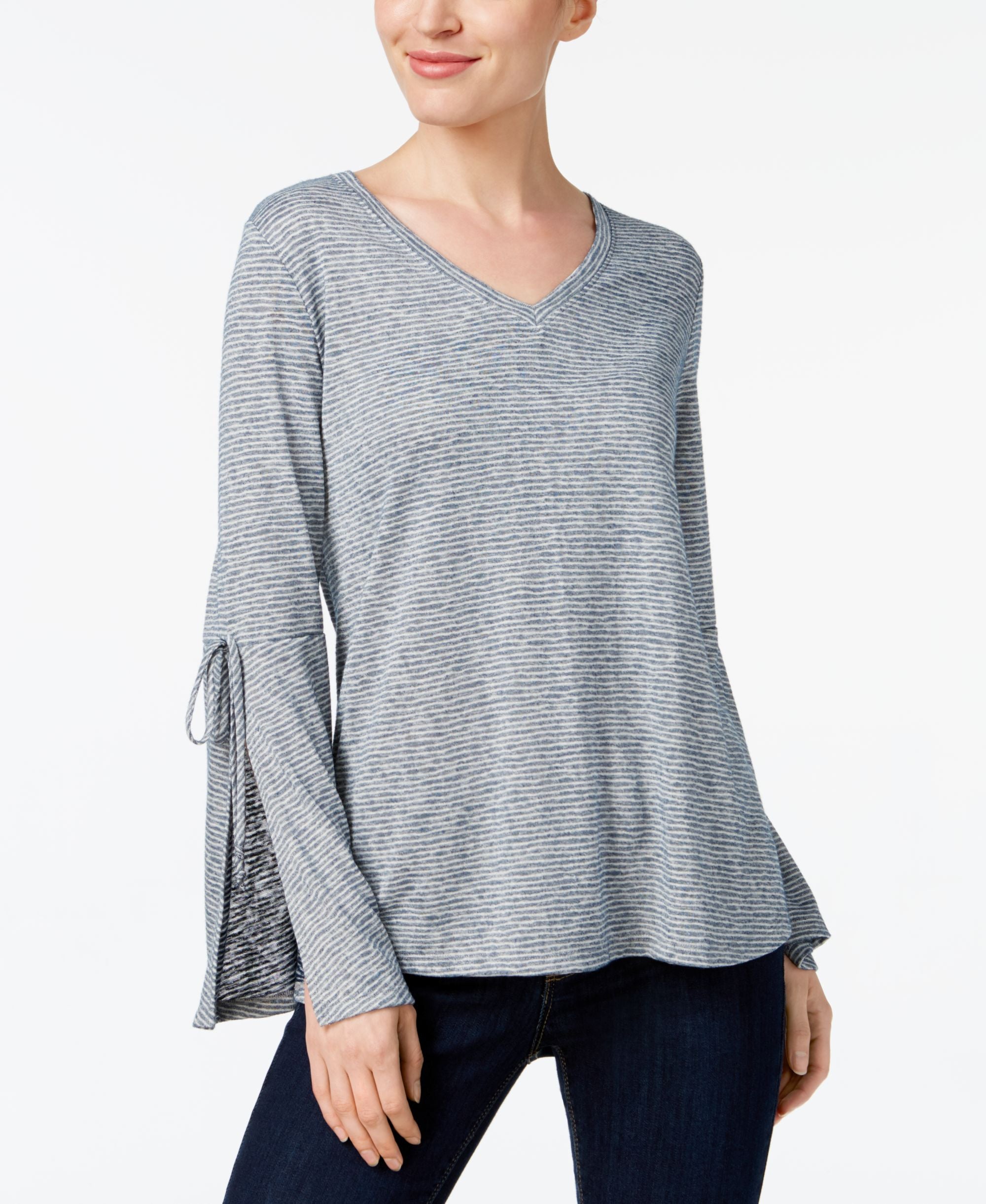 Style & Co V Neck Tie Sleeve Top