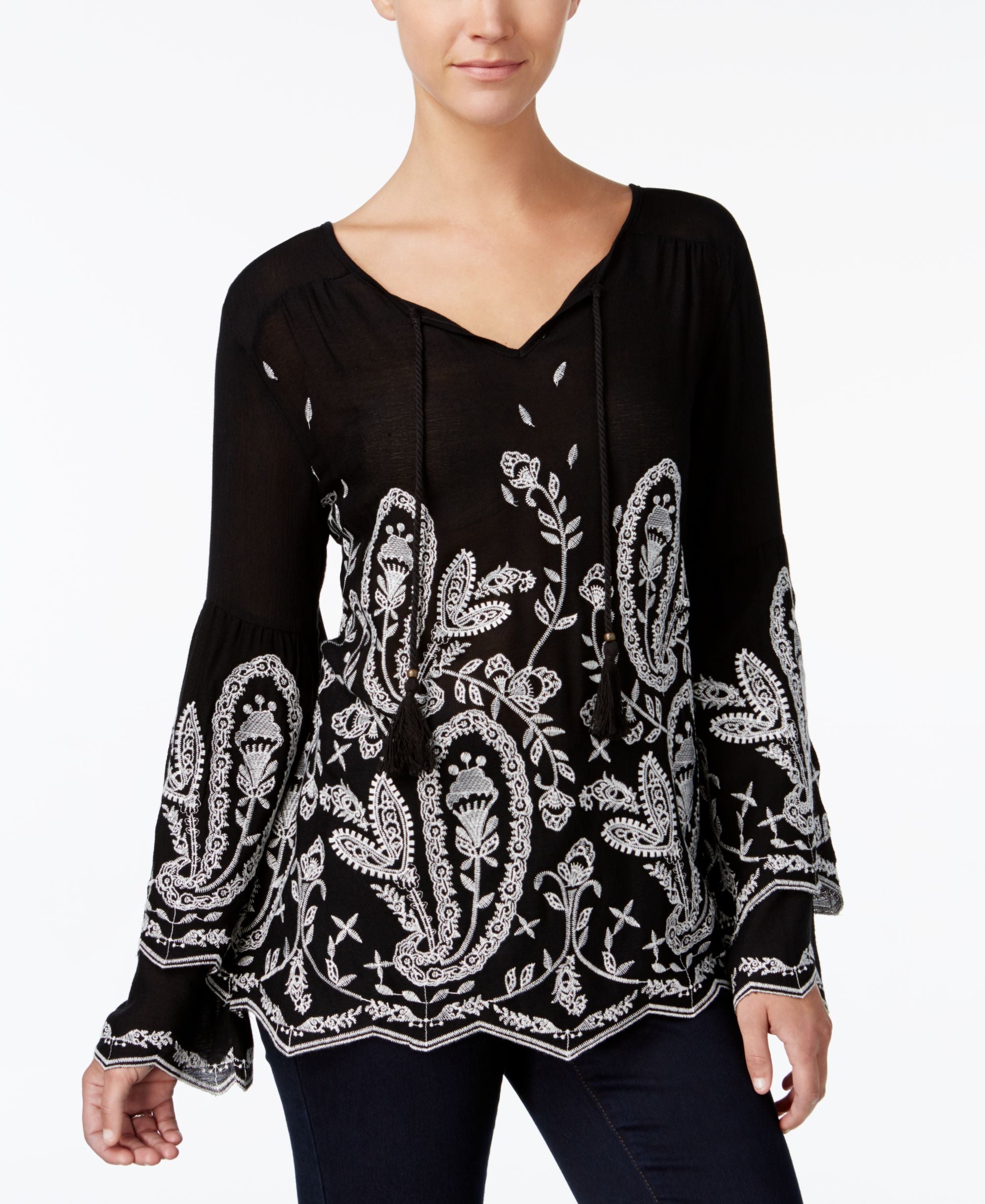 Style & Co Embroidered Peasant Top