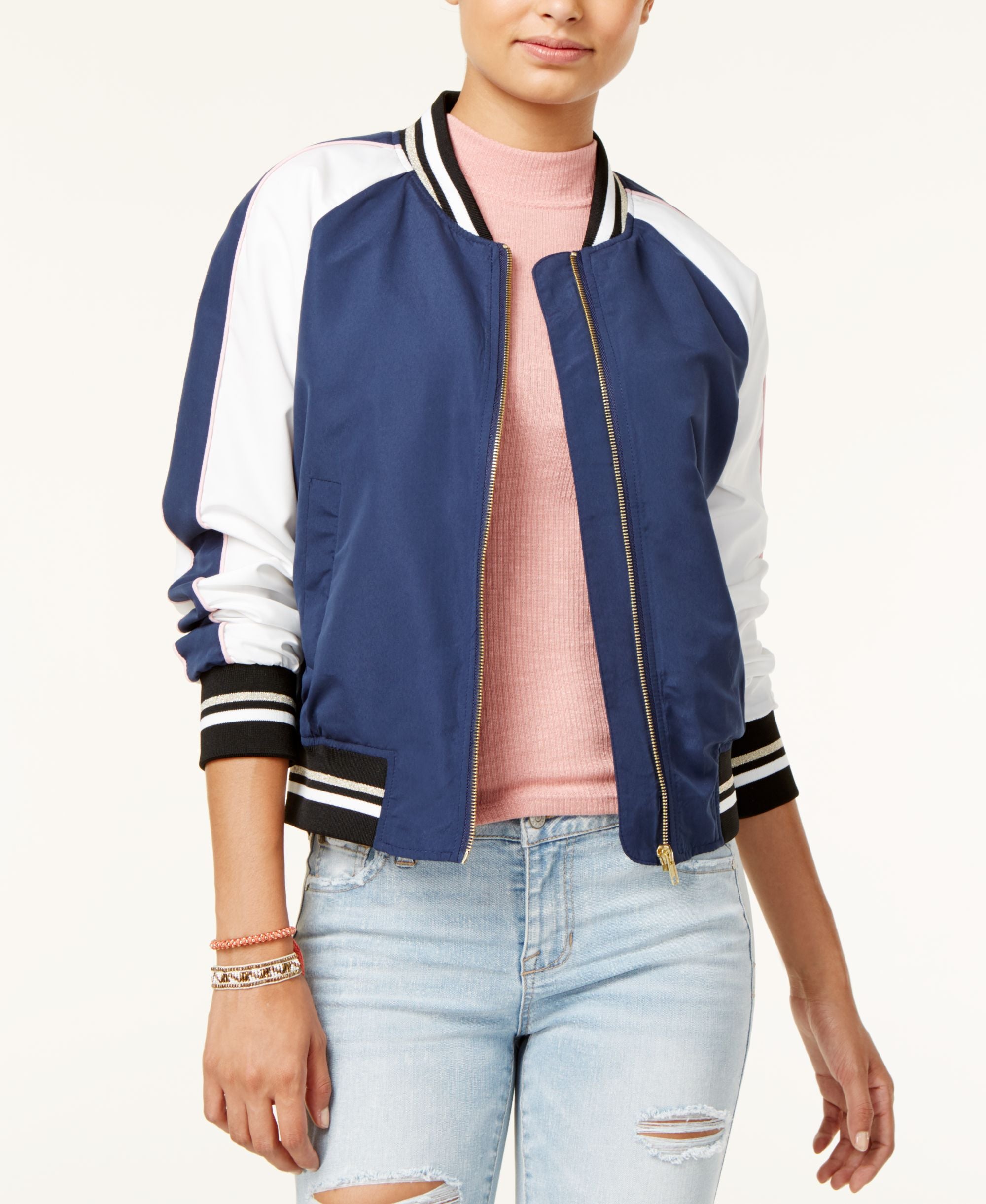Hippie Rose Juniors Cropped Varsity Bomber Jacket
