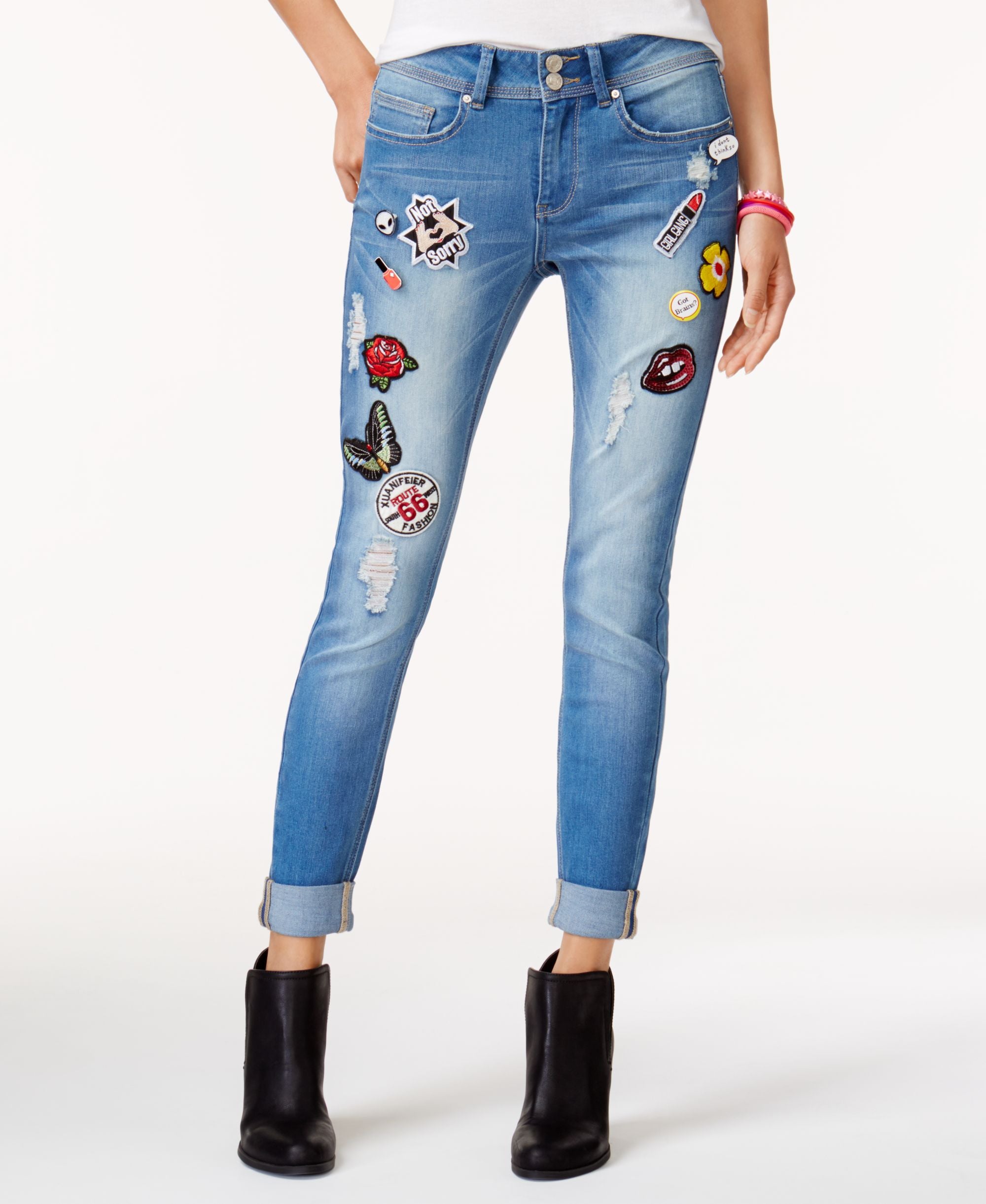Indigo Rein Juniors Patch Miller Wash Ripped Skinny Jeans
