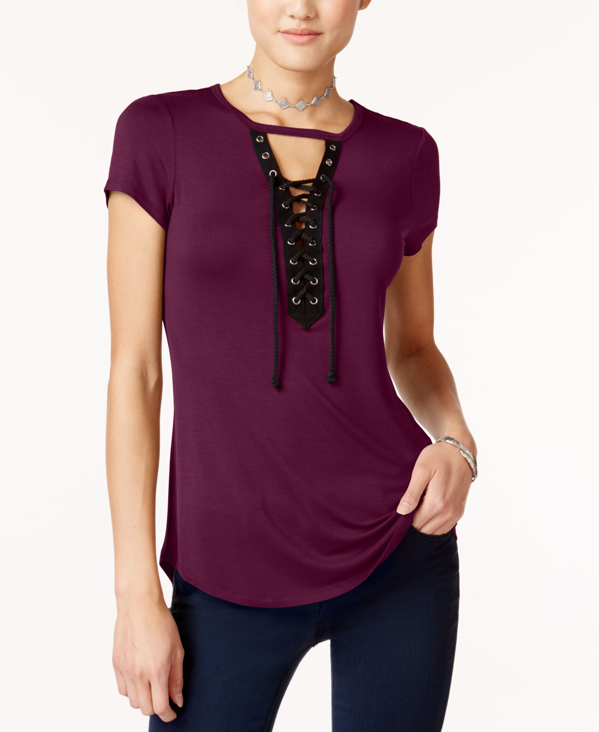 Ultra Flirt Juniors Cutout Lace Up Top