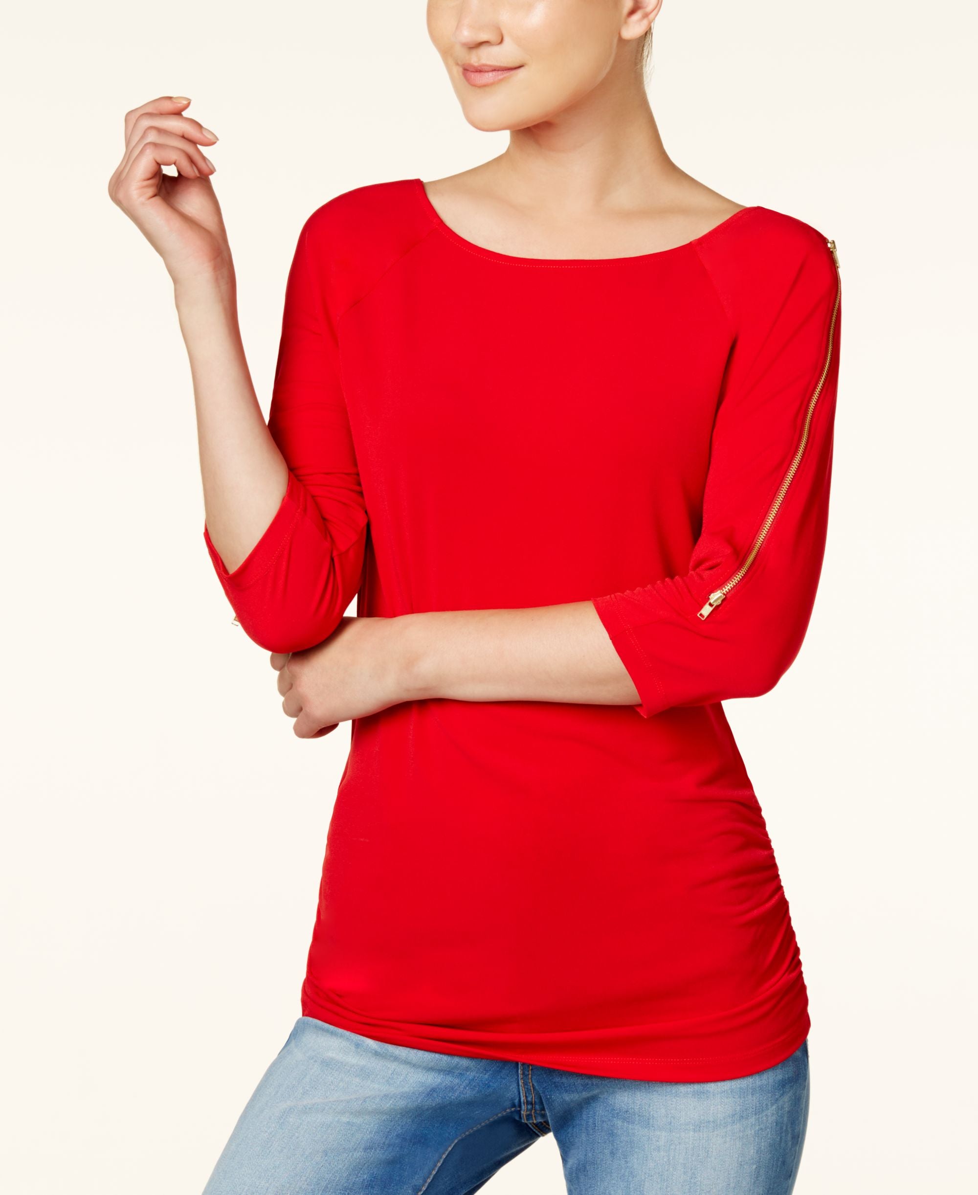 INC International Concepts Cold Shoulder Zipper Top