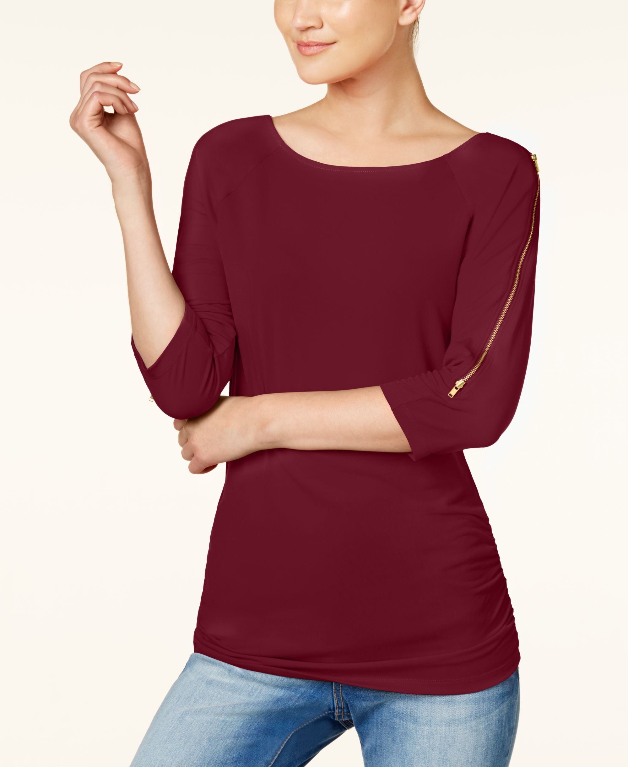 INC International Concepts Cold Shoulder Zipper Top