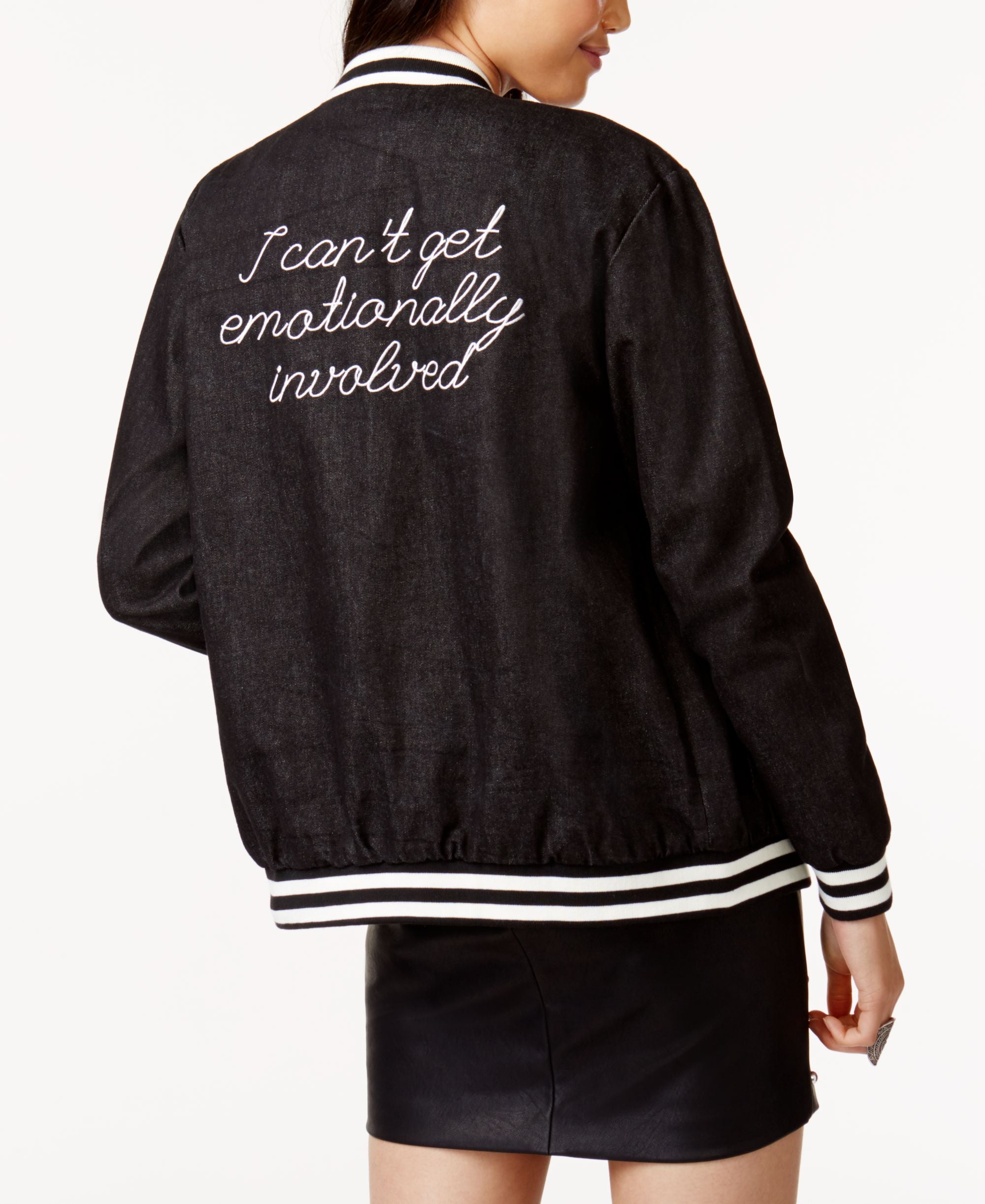 Minkpink Cotton Embroidered Denim Bomber Jacket