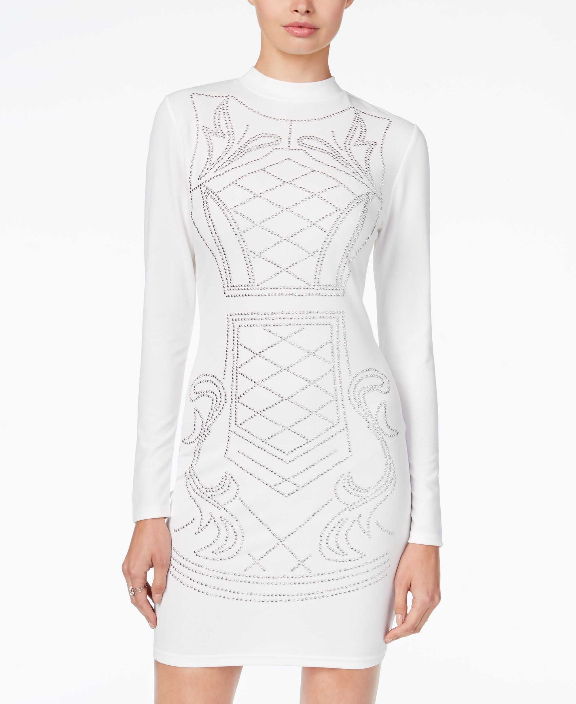 Say What Juniors Long Sleeve Mock Neck Beaded Dress
