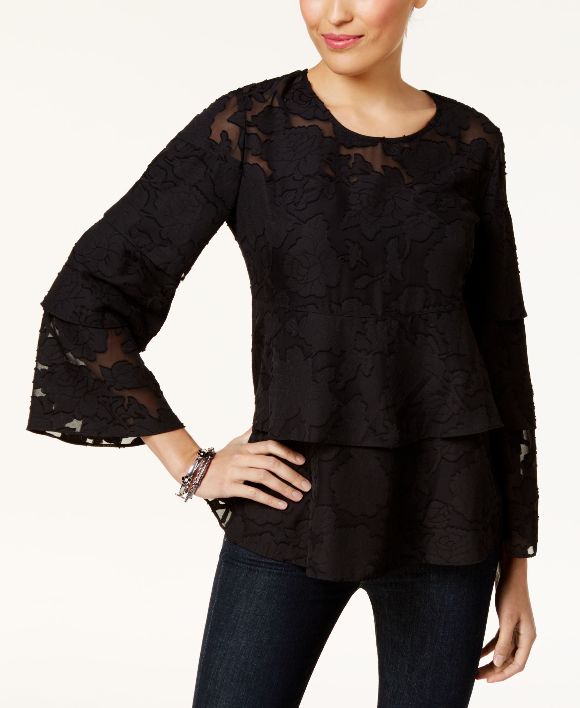 Style & Co Burnout Tiered Blouse