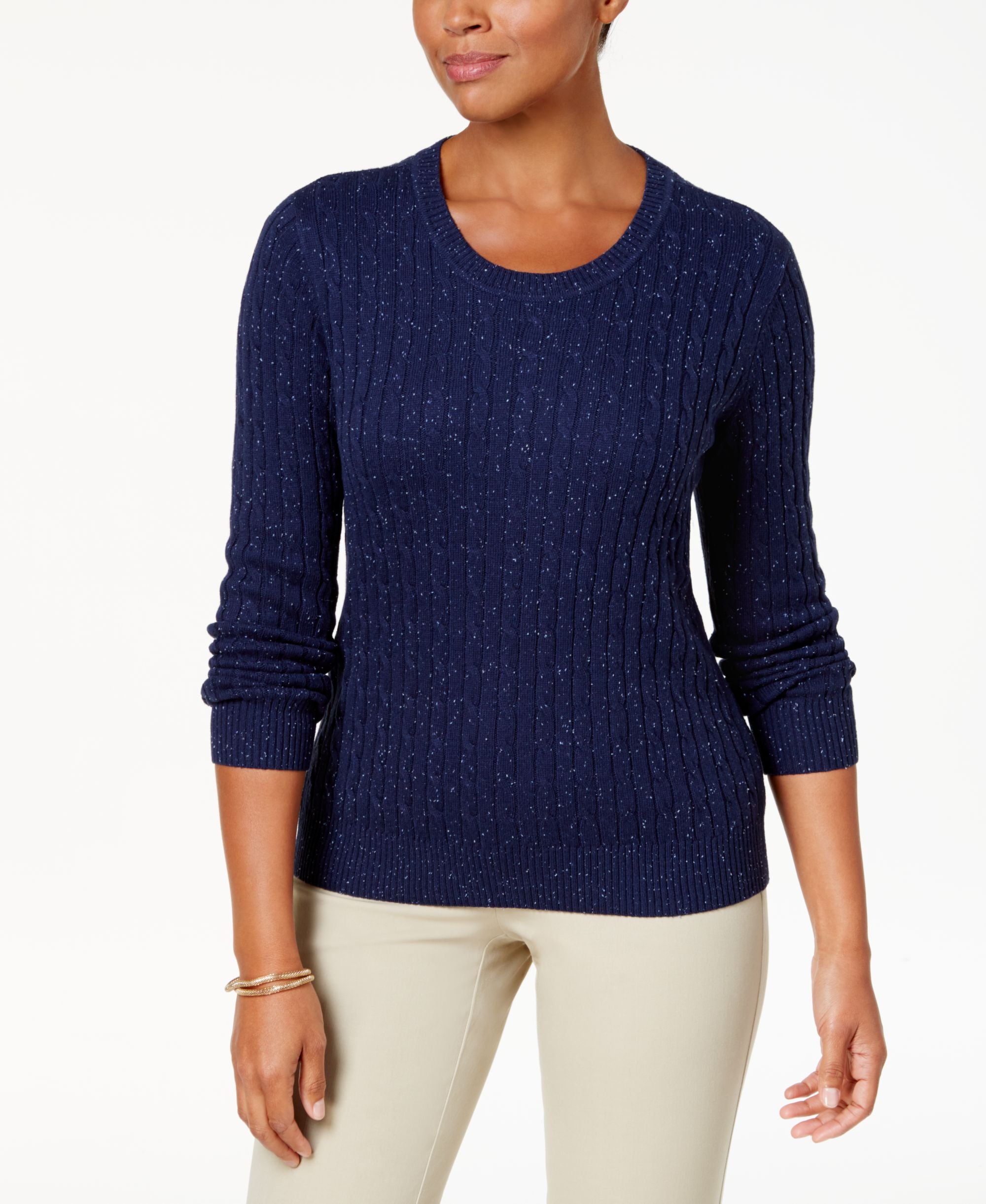 Karen Scott Cotton Cable Knit Sweater
