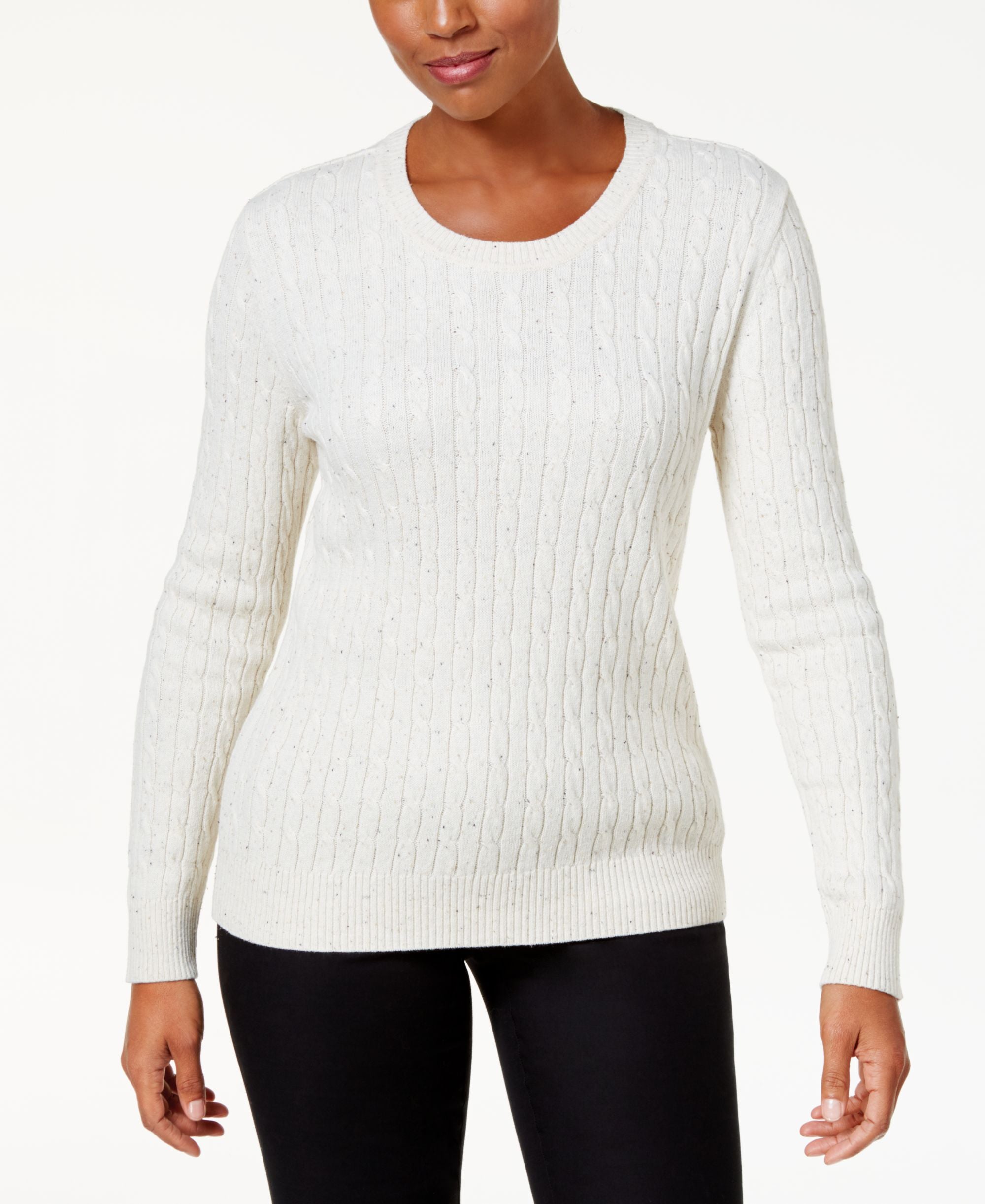 Karen Scott Cotton Cable Knit Sweater
