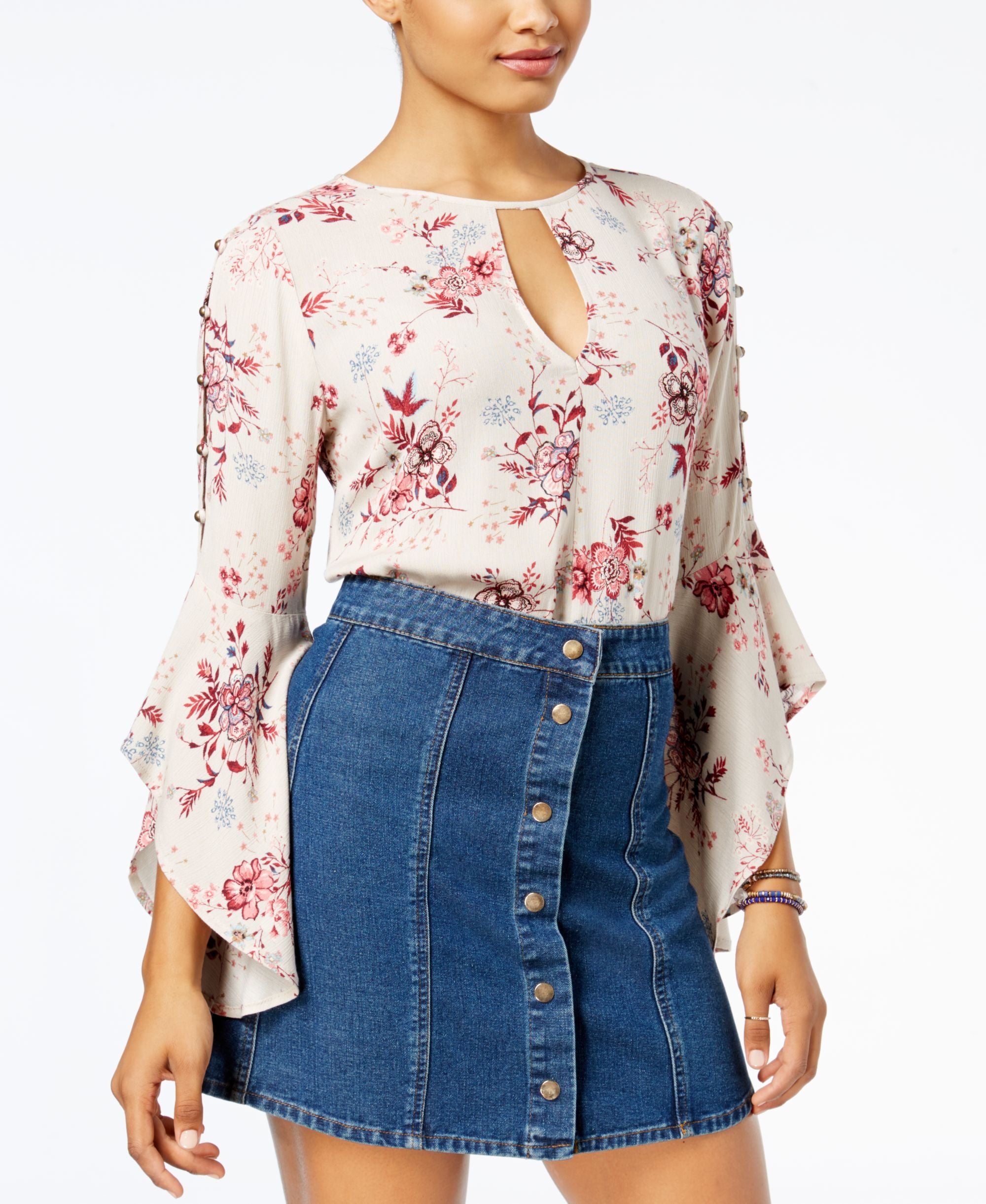 Gypsies Moondust Juniors Gigi Printed Keyhole Top