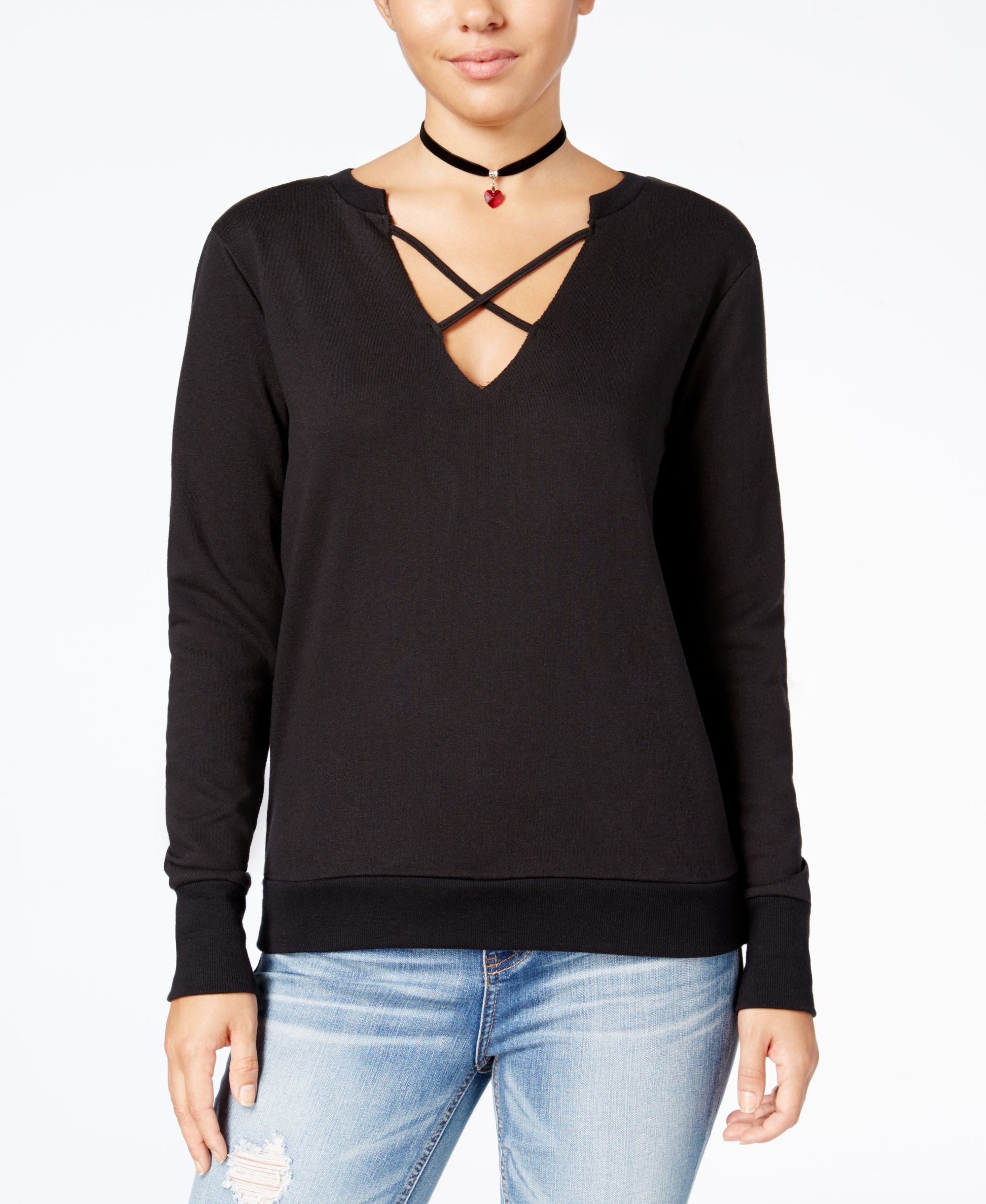 Almost Famous Juniors Strappy Front Sweatshirt
